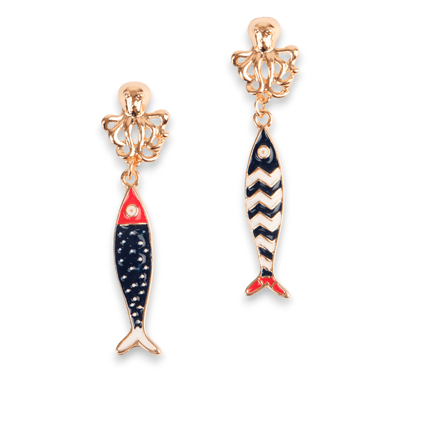 Coppia di orecchini in argento 925 con pesci smaltati a mano - Nada Coppia di orecchini in argento 925 con pesci smaltati a mano - Nada
