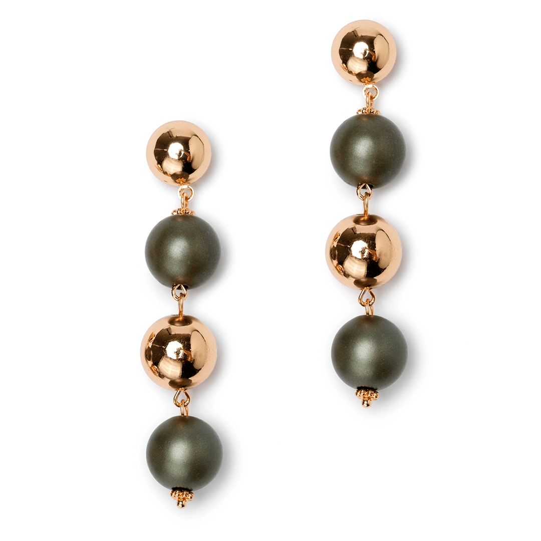 Orecchini balls in acrilico di colore verde militare e oro - Mya Accessories