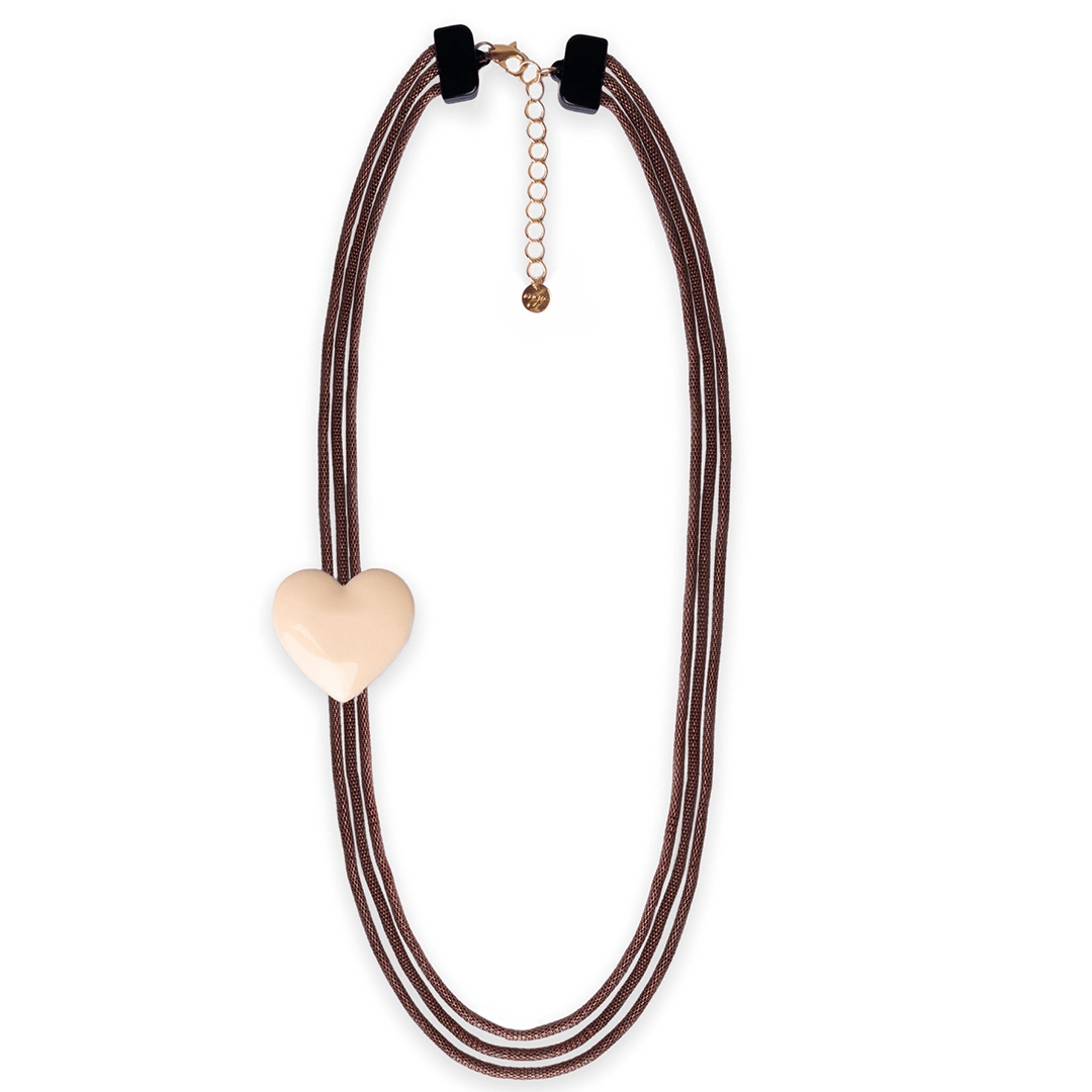 Collana multifilo con laccio bronzato con inserto cuore in acrilico bianco - Mya Accessories