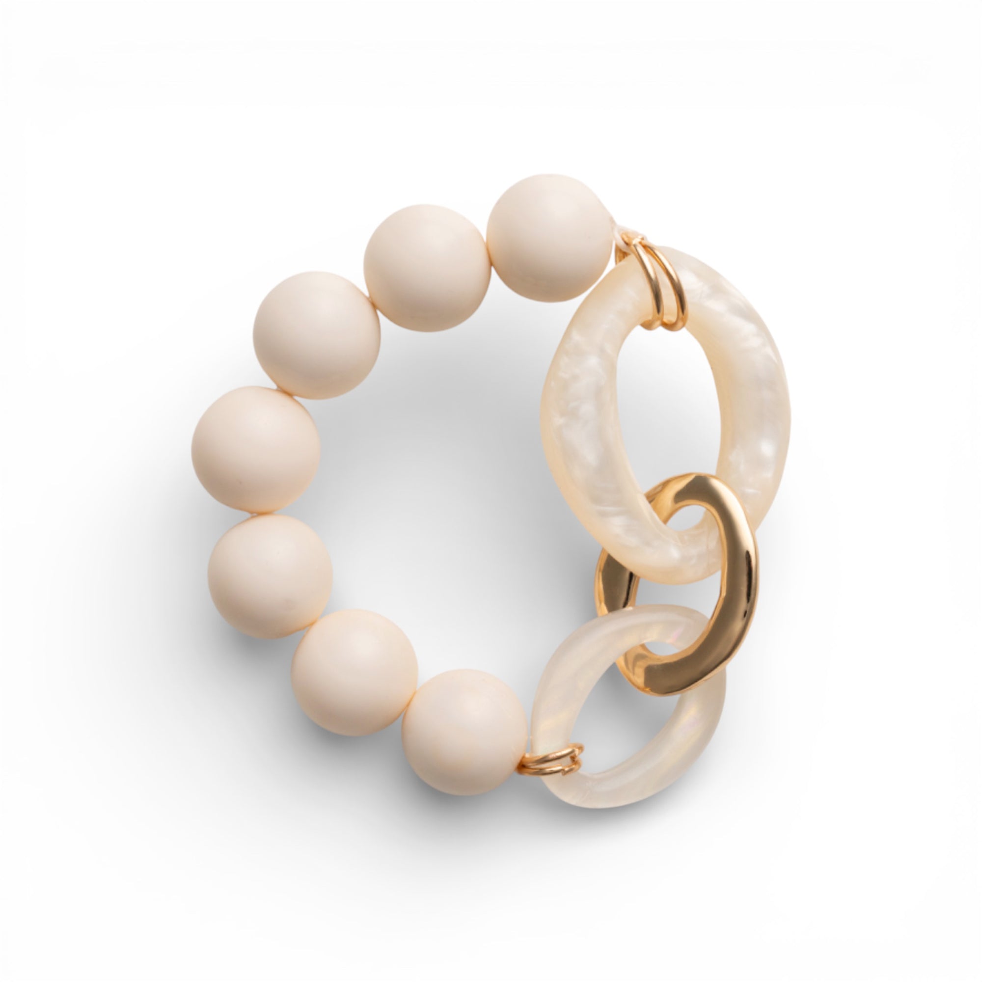 Bracciale elastico in acrilico con sfere e catena bianco - Mya Accessories