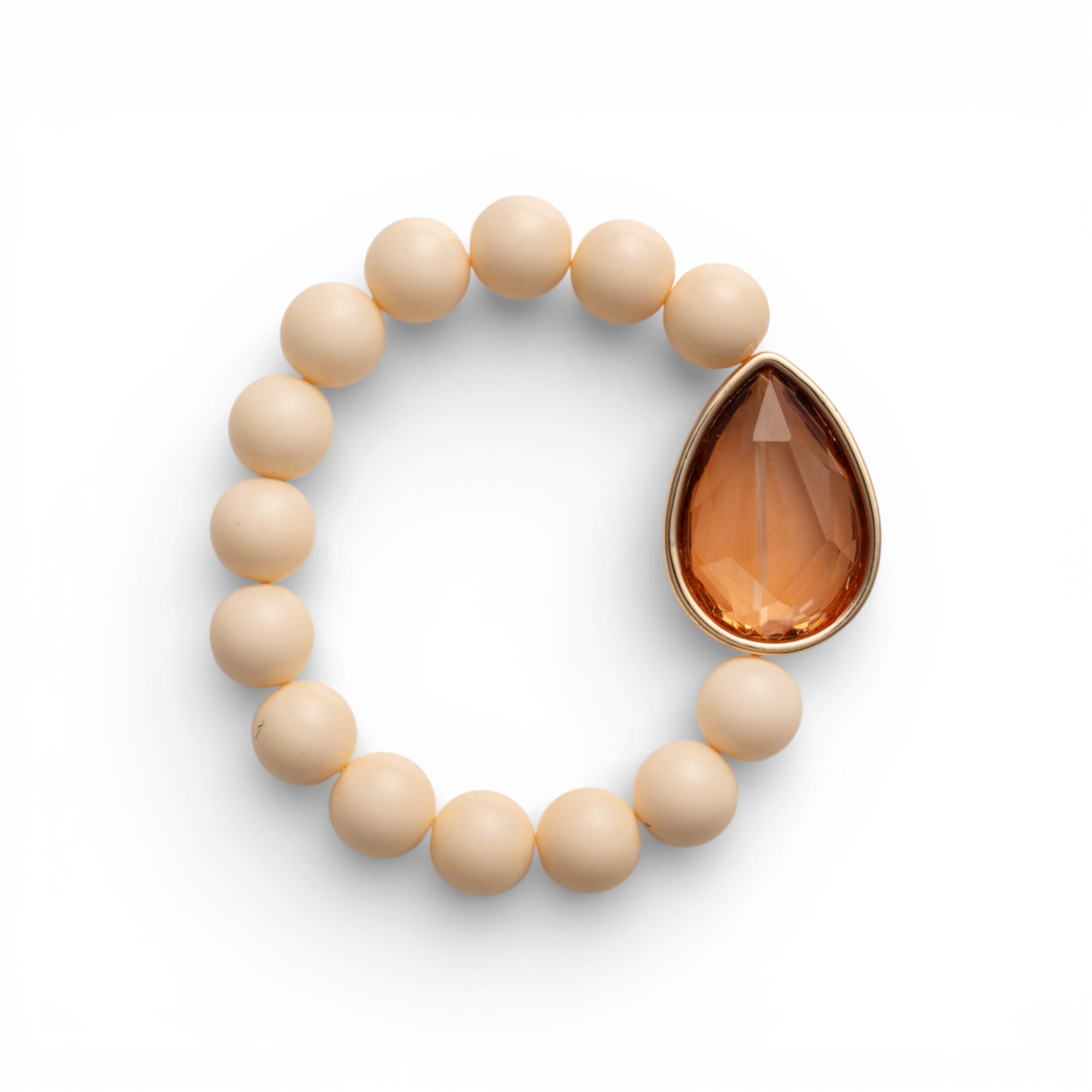 Bracciale elastico in acrilico con sfere beige e goccia arancio - Mya Accessories