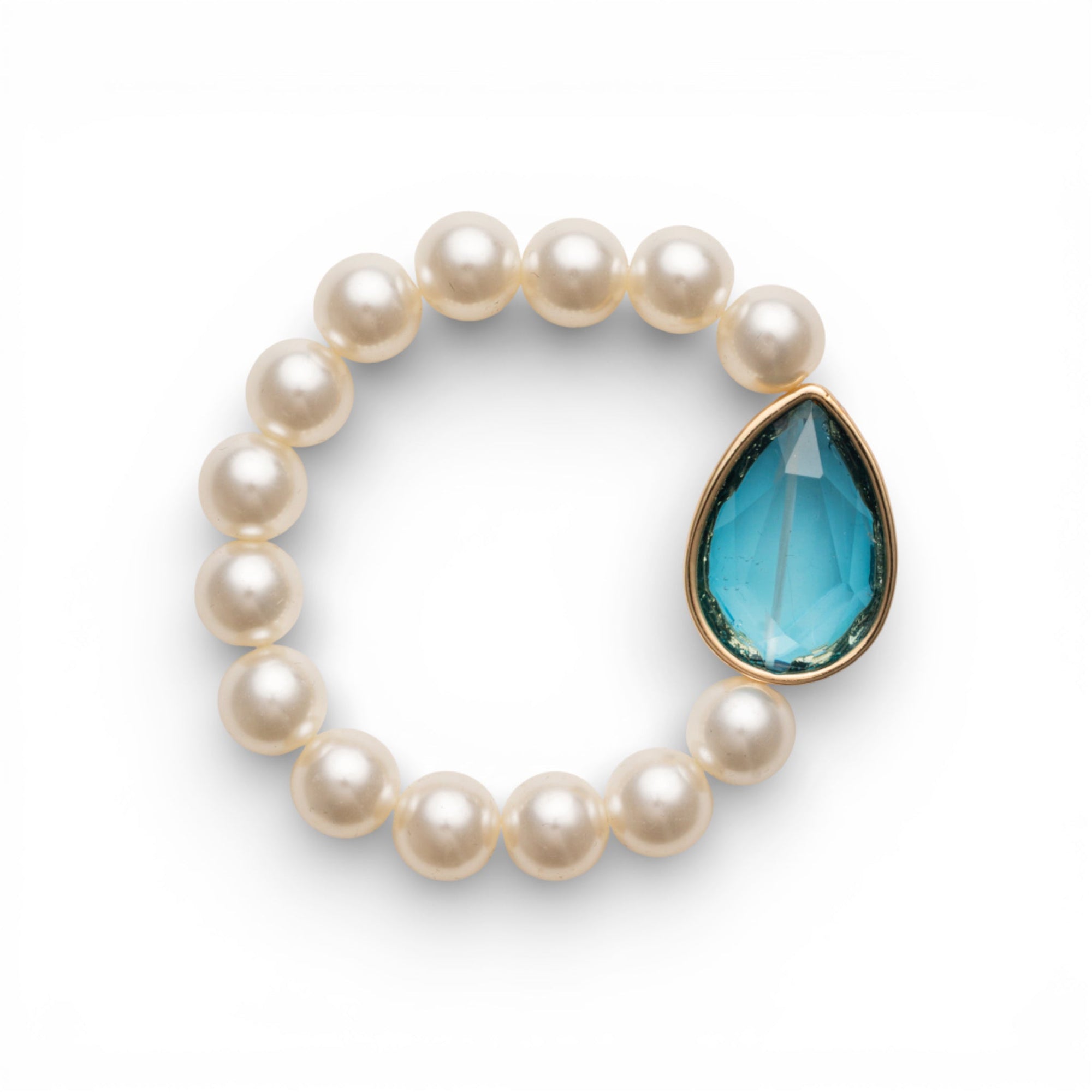 Bracciale elastico in acrilico con sfere perlate e goccia turchese - Mya Accessories