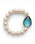Bracciale elastico in acrilico con sfere perlate e goccia turchese - Mya Accessories