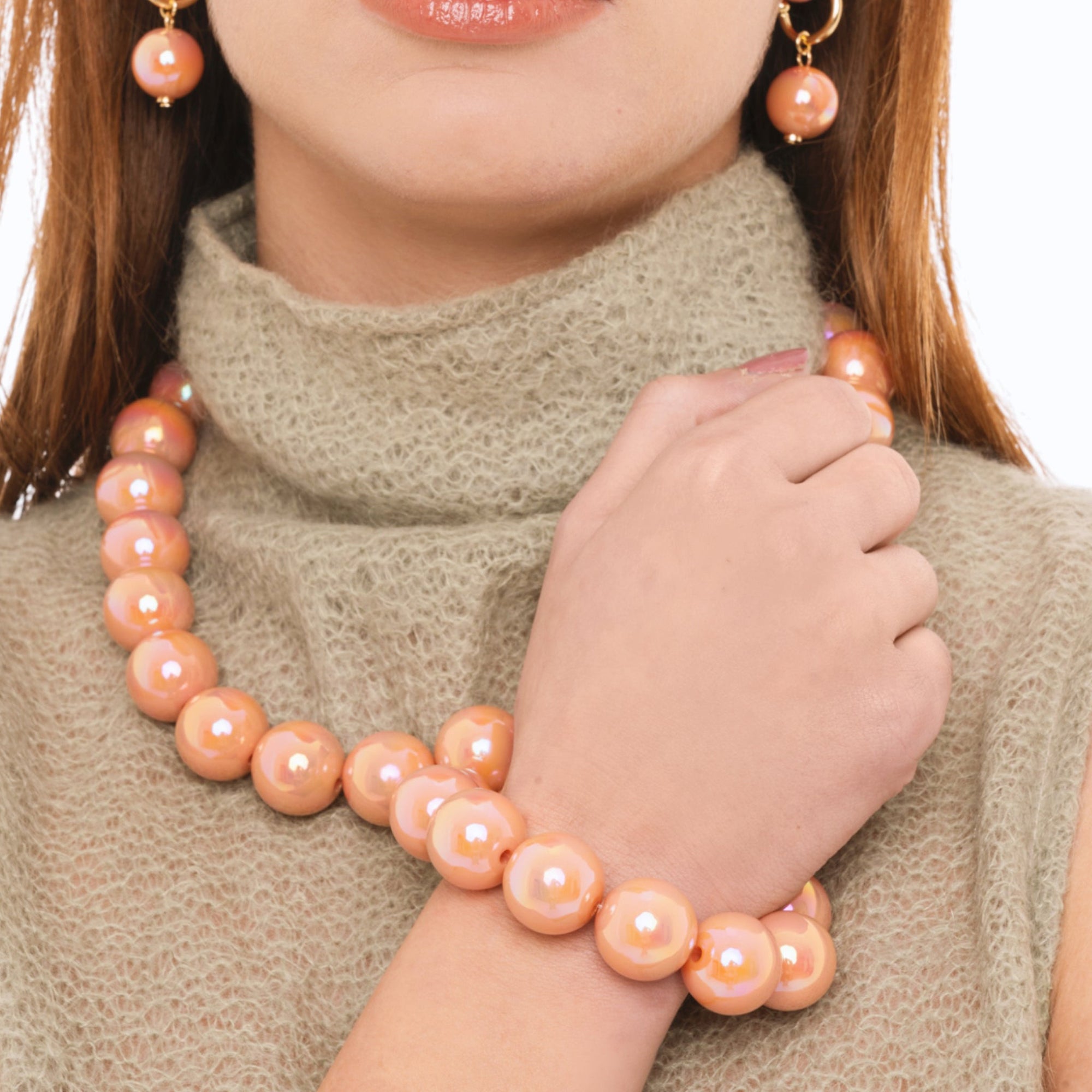 Bracciale elastico con sfere lucide in acrilico rosa - Mya Accessories