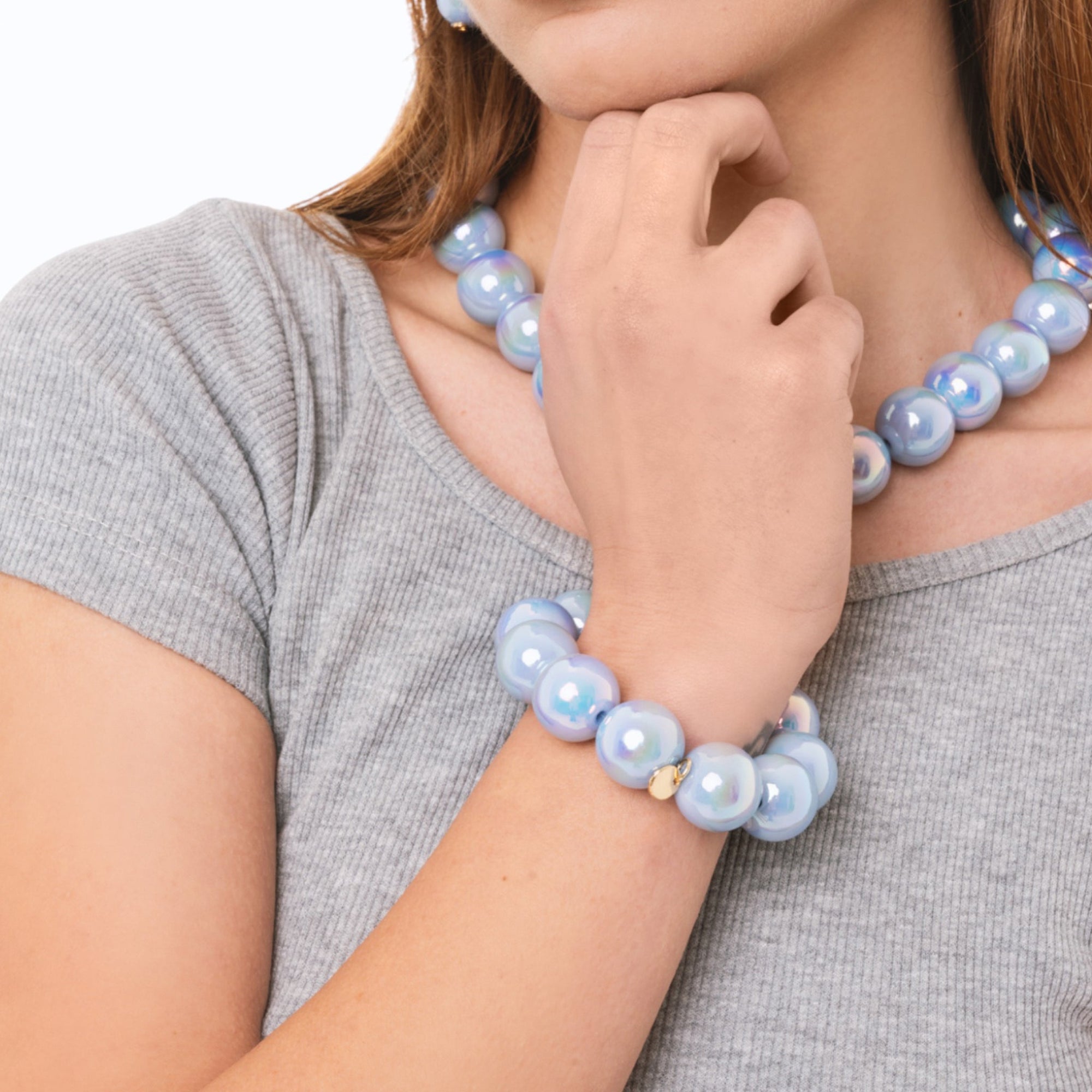 Bracciale elastico con sfere lucide in acrilico indaco - Mya Accessories