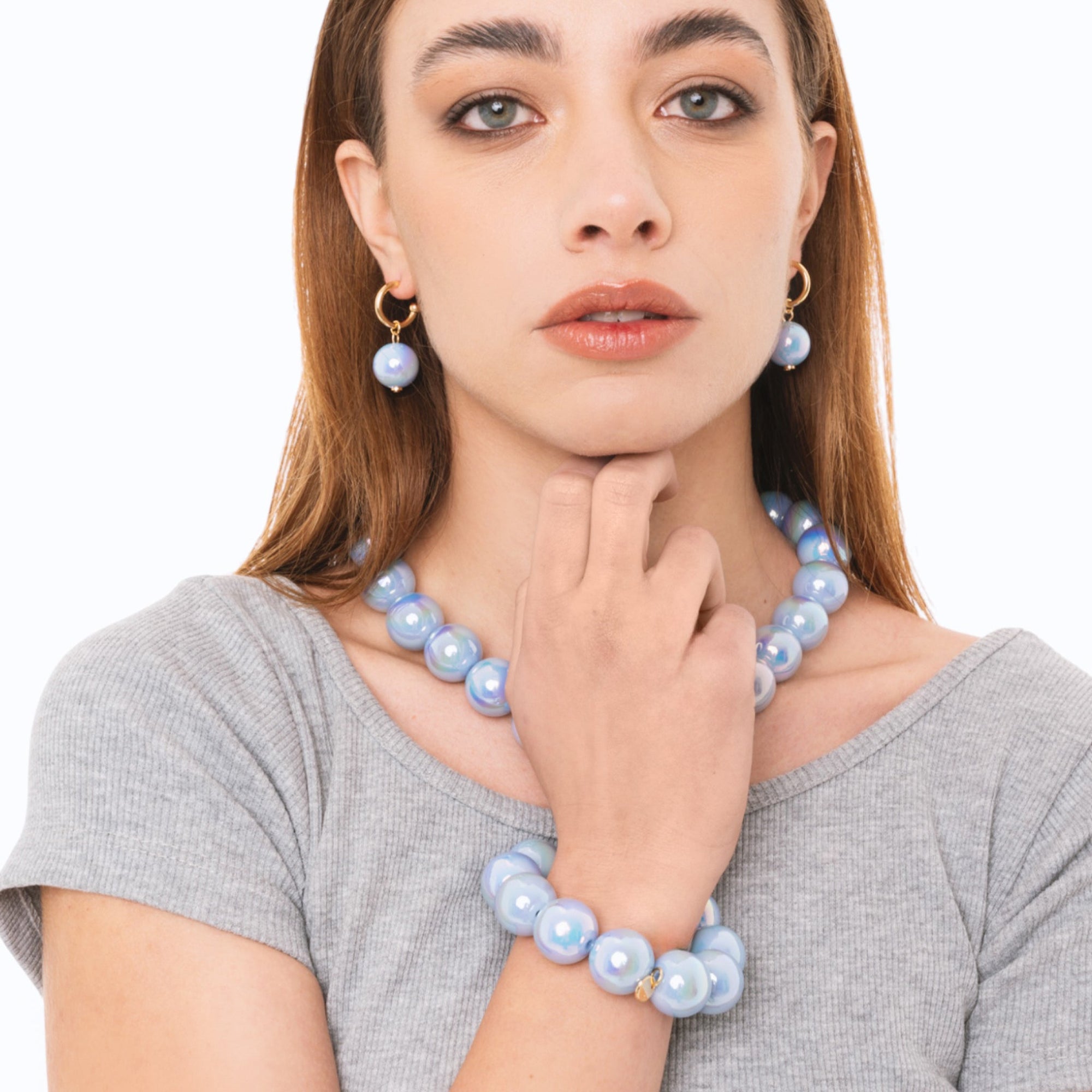 Bracciale elastico con sfere lucide in acrilico indaco - Mya Accessories