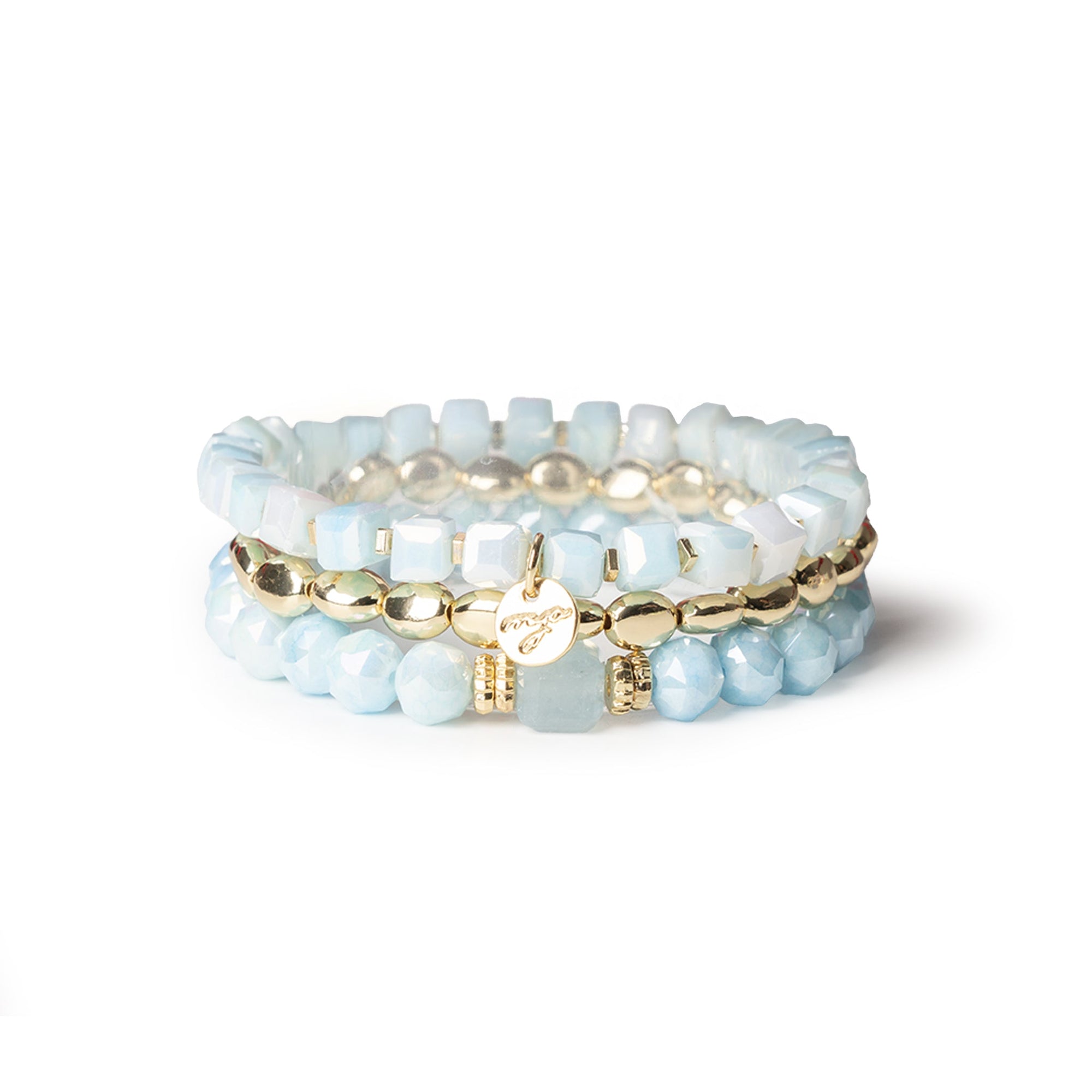 Bracciale elastico multi filo con pietre dure e vetro tono azzurro - Mya Accessories