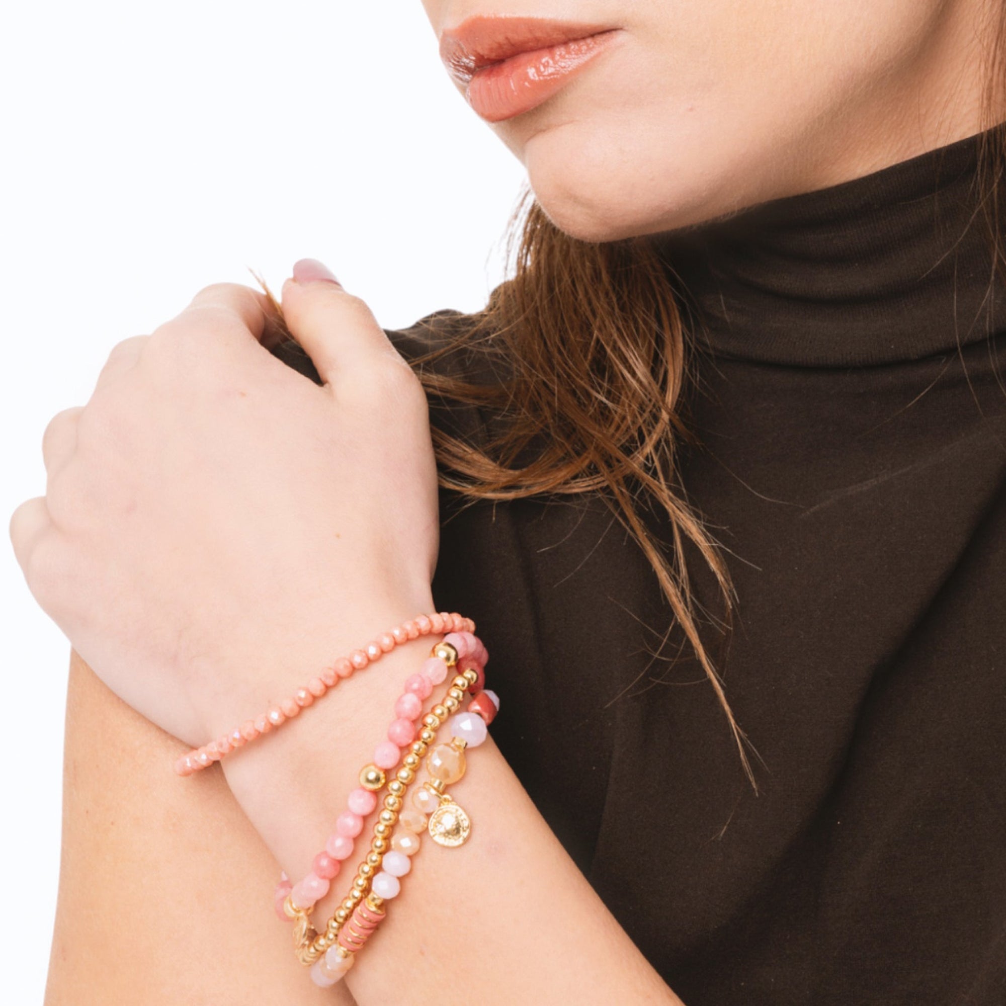 Bracciale elastico multi filo con pietre dure tono rosa - Mya Accessories