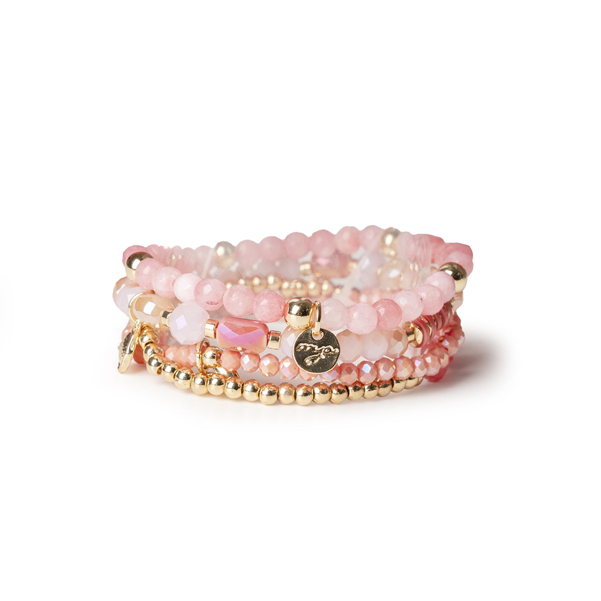 Bracciale elastico multi filo con pietre dure tono rosa - Mya Accessories