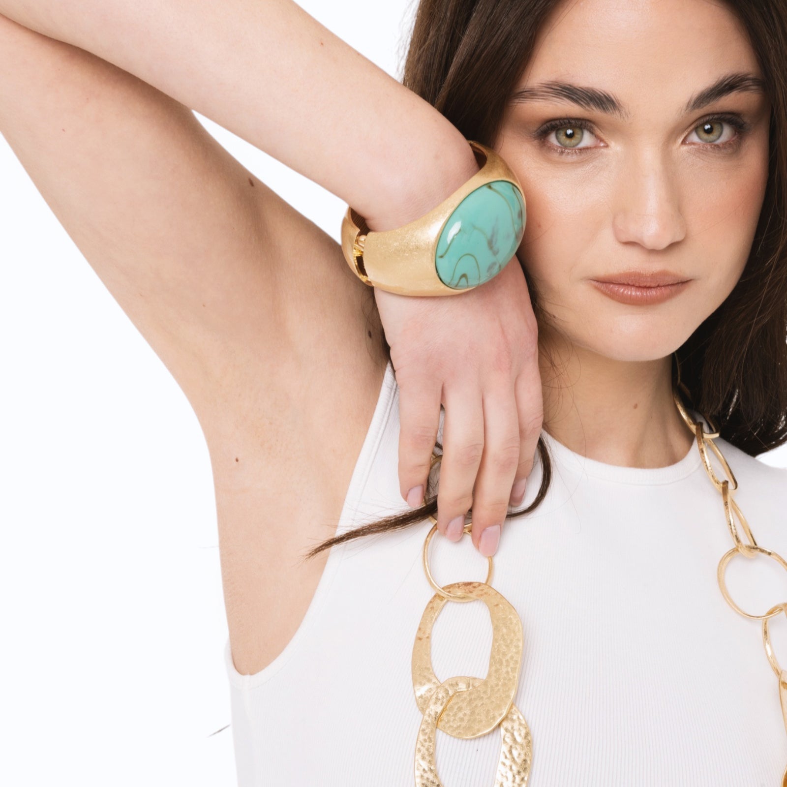 Bracciale a manetta con pietra in resina turchese - Mya Accessories