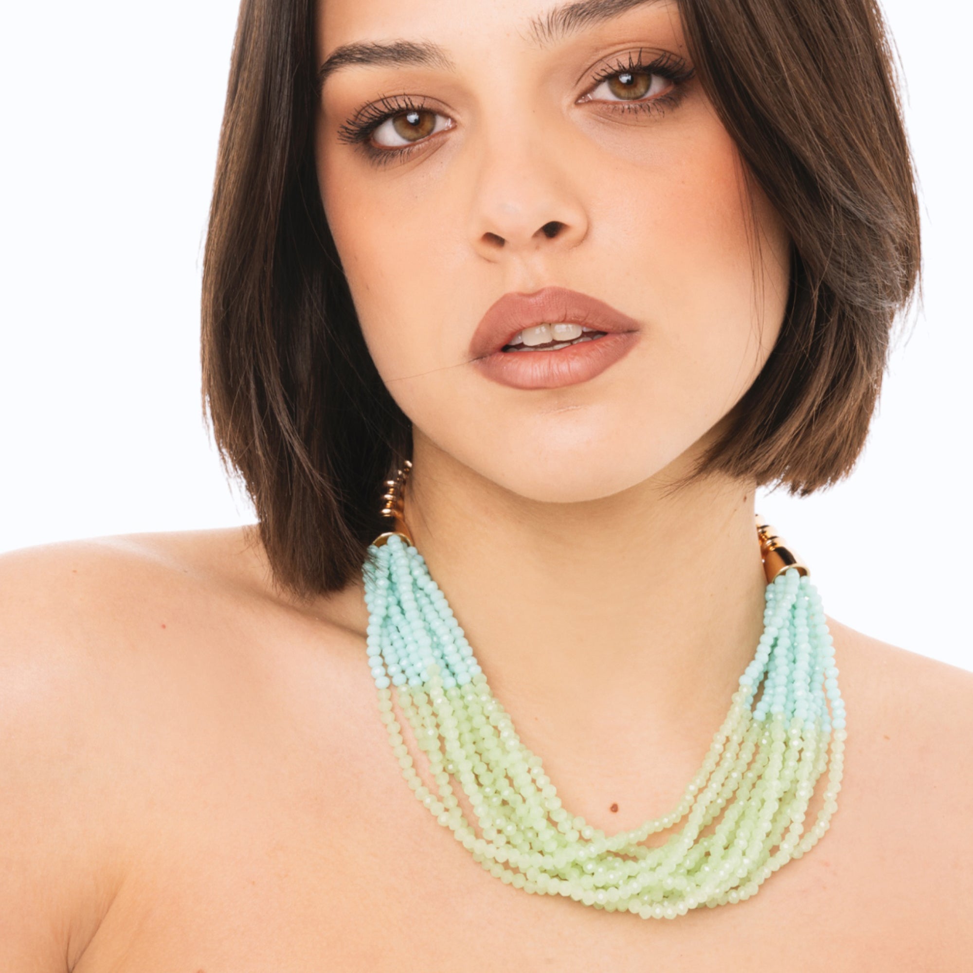 Collana girocollo multi filo di pietre in vetro multi verde - Mya Accessories