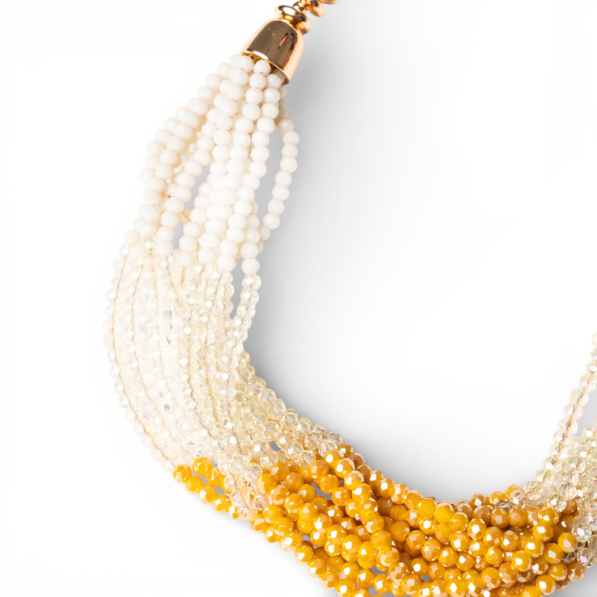 Collana girocollo multi filo di pietre in vetro bianche e gialle - Mya Accessories