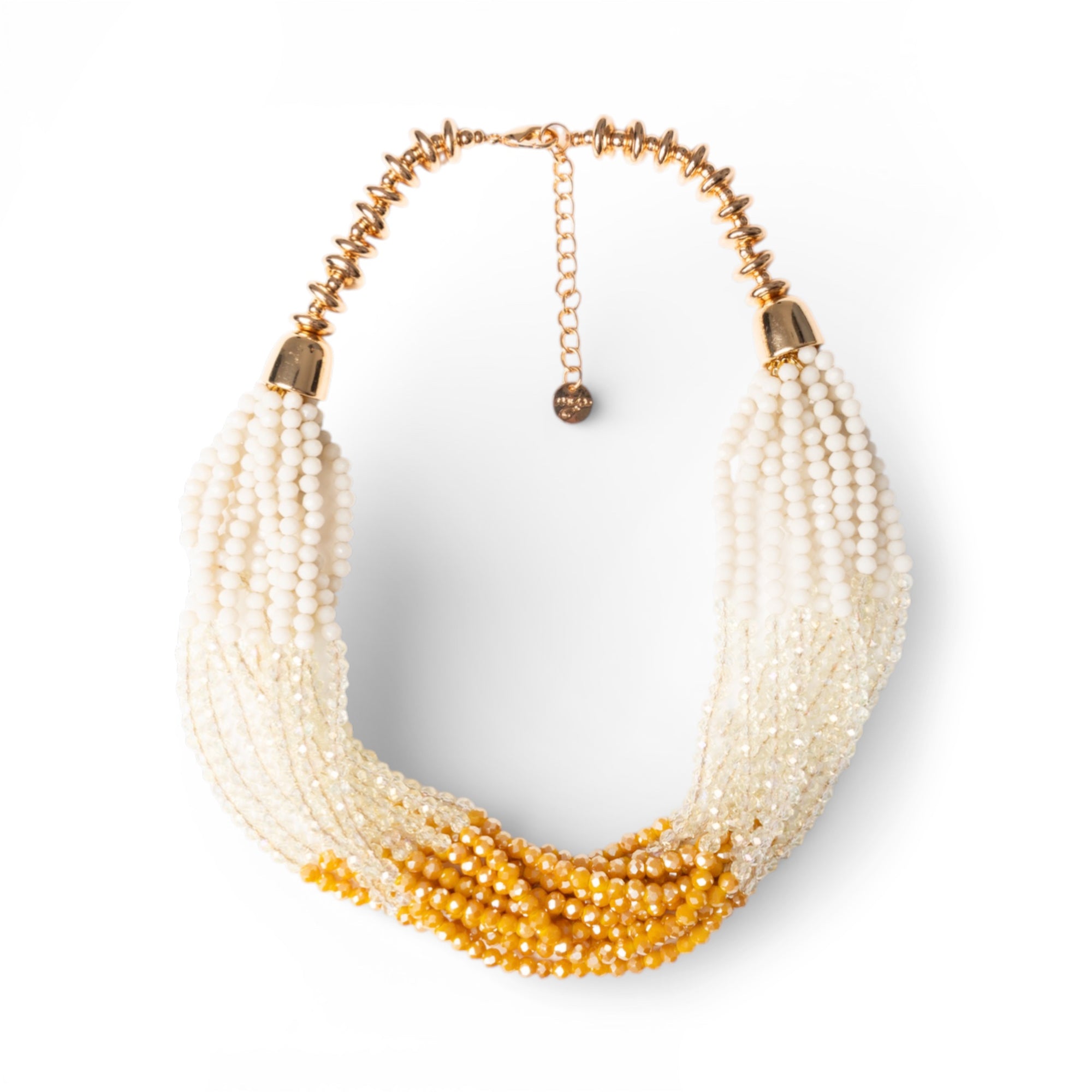 Collana girocollo multi filo di pietre in vetro bianche e gialle - Mya Accessories