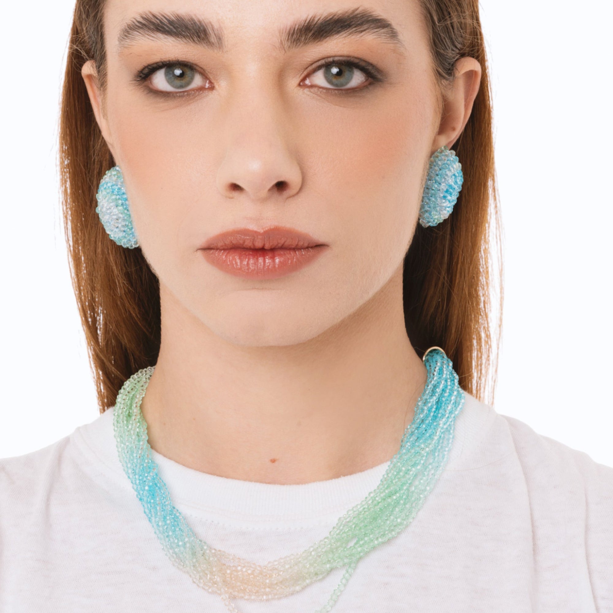 Collana girocollo multi filo di pietre in vetro multicolore - Mya Accessories