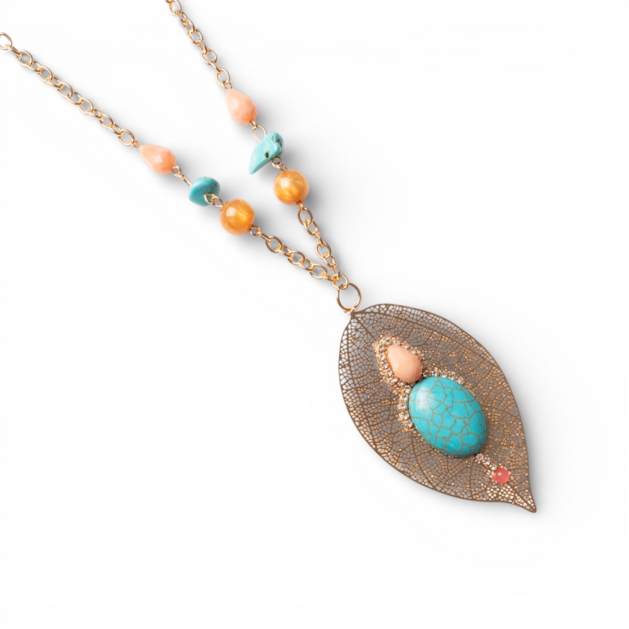 Collana lunga con catena sottile a due fili, pendente a foglia - Mya Accessories