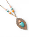 Collana lunga con catena sottile a due fili, pendente a foglia - Mya Accessories