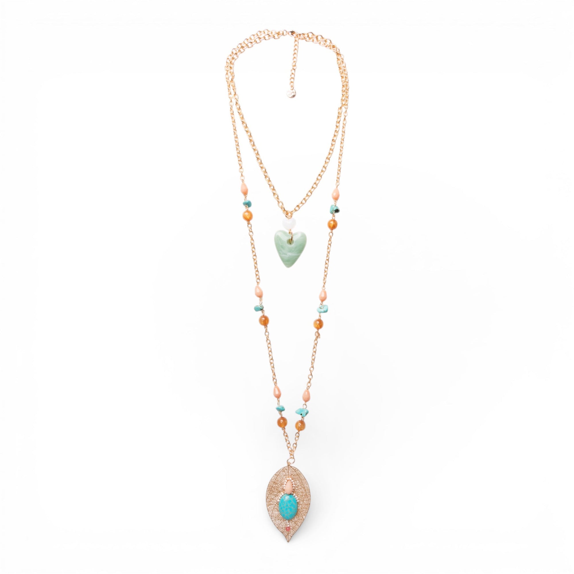 Collana lunga con catena sottile a due fili, pendente a foglia - Mya Accessories