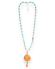 Collana lunga con pietre in acrilico e vetro, pendente mandala arancio - Mya Accessories