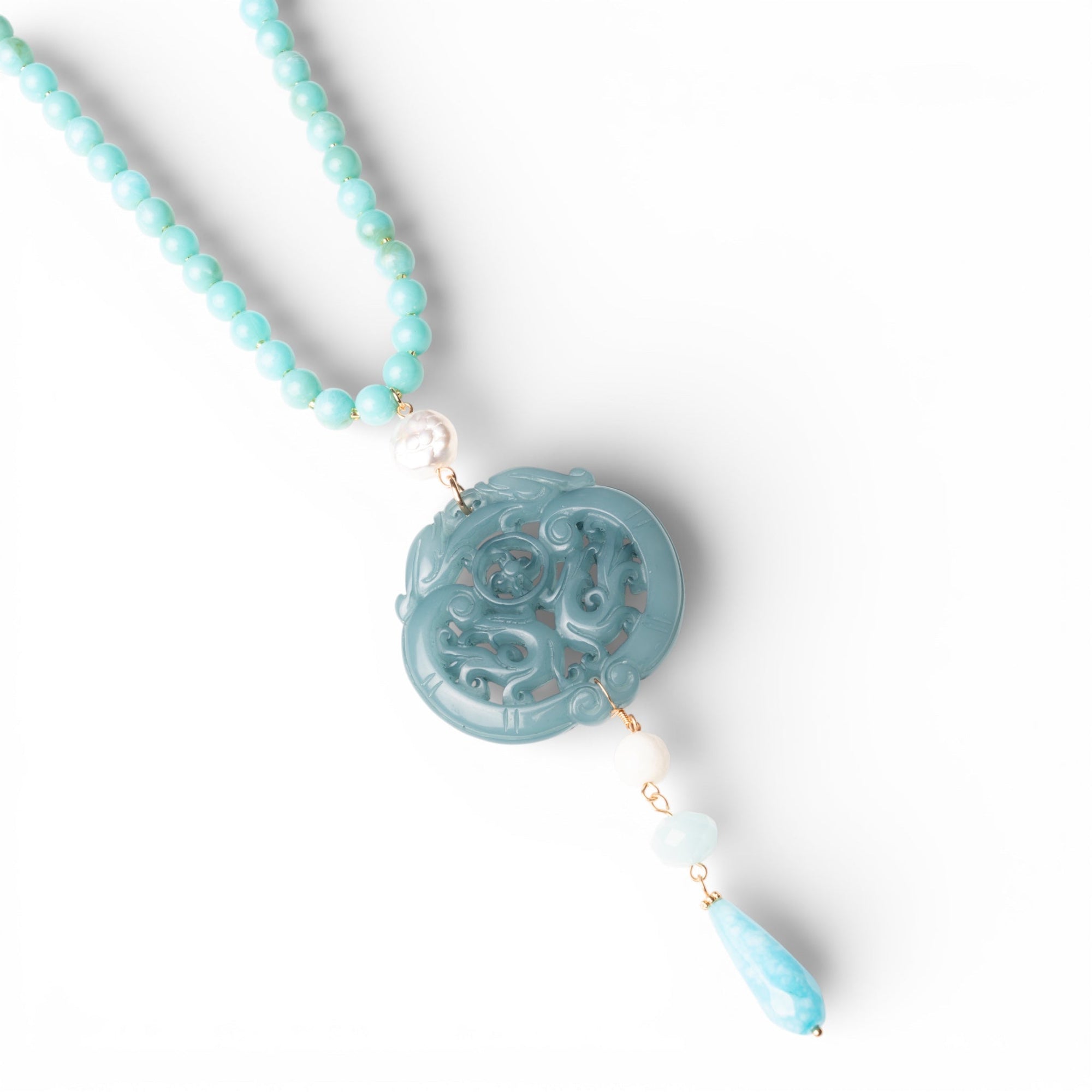 Collana lunga con pietre in acrilico, pendente mandala turchese - Mya Accessories