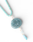Collana lunga con pietre in acrilico, pendente mandala turchese - Mya Accessories