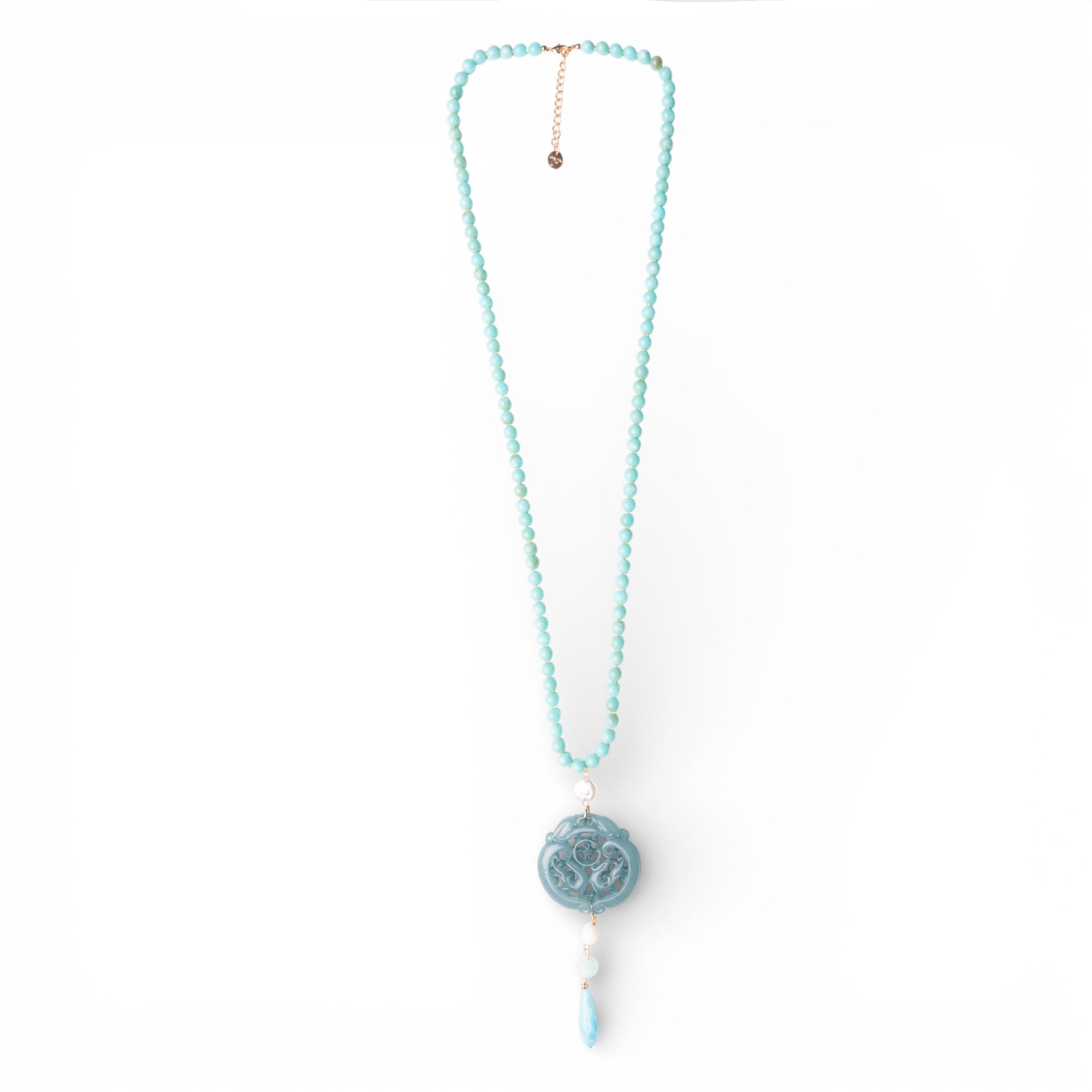 Collana lunga con pietre in acrilico, pendente mandala turchese - Mya Accessories