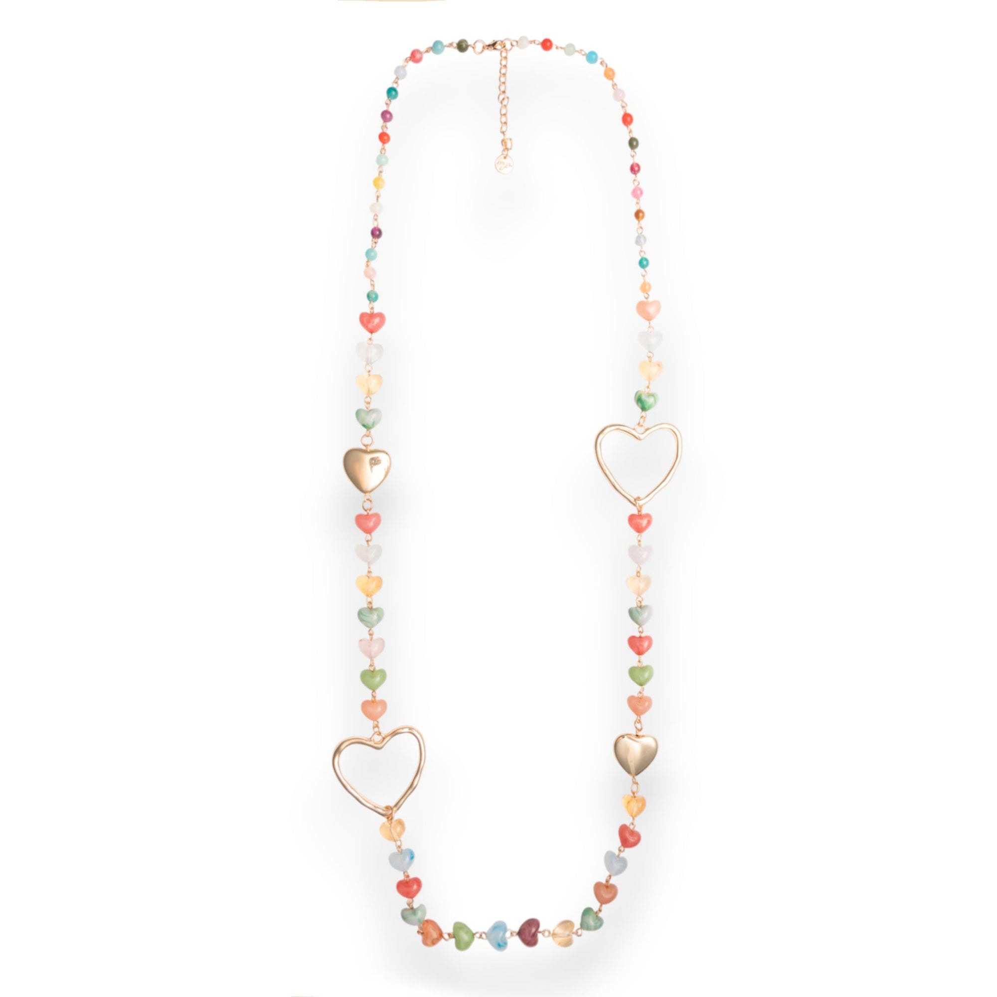 Collana lunga metallo pietre cuore acrilico multicolore - Mya Accessories