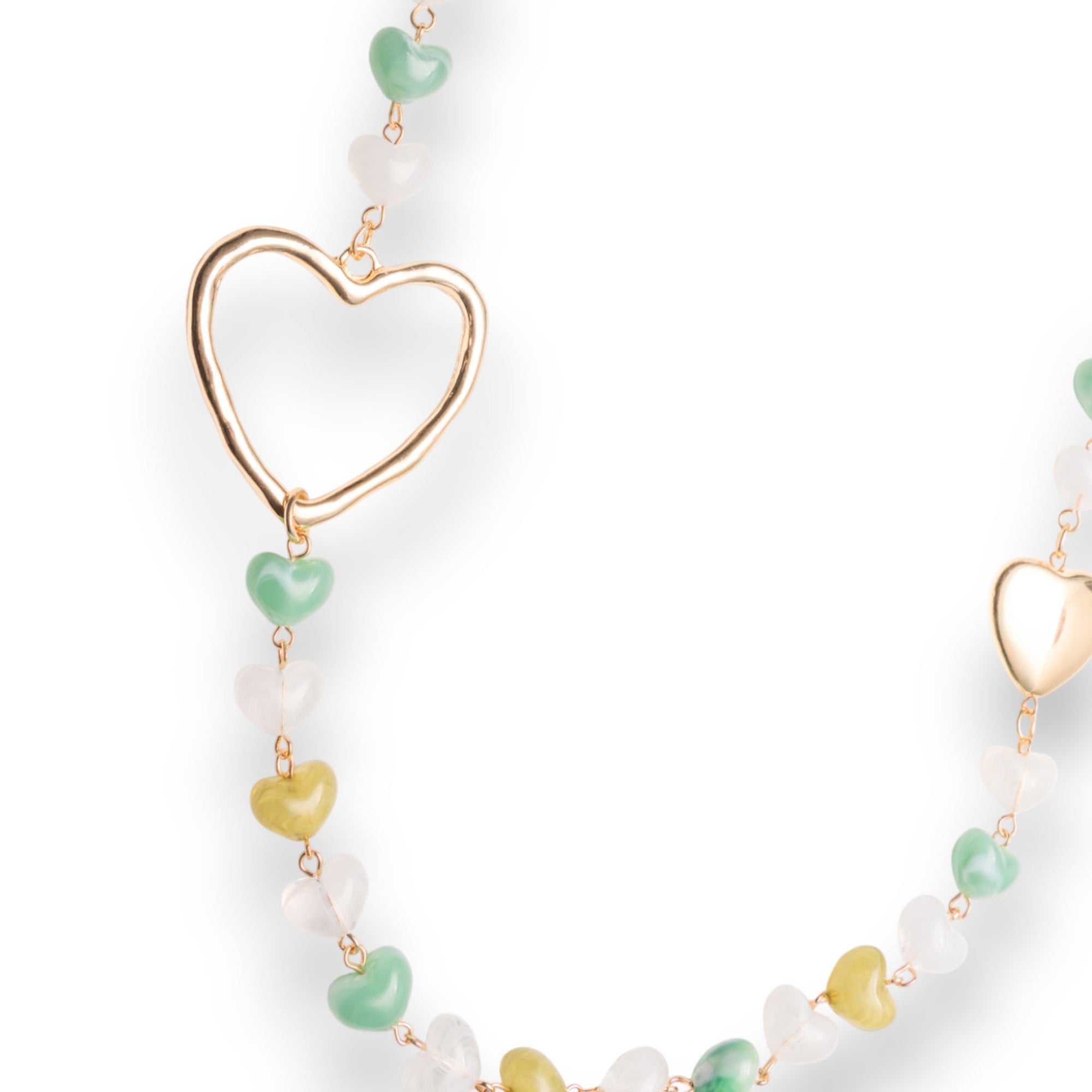 Collana lunga metallo pietre cuore acrilico multi verde - Mya Accessories