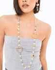 Collana lunga metallo pietre cuore acrilico multi verde - Mya Accessories