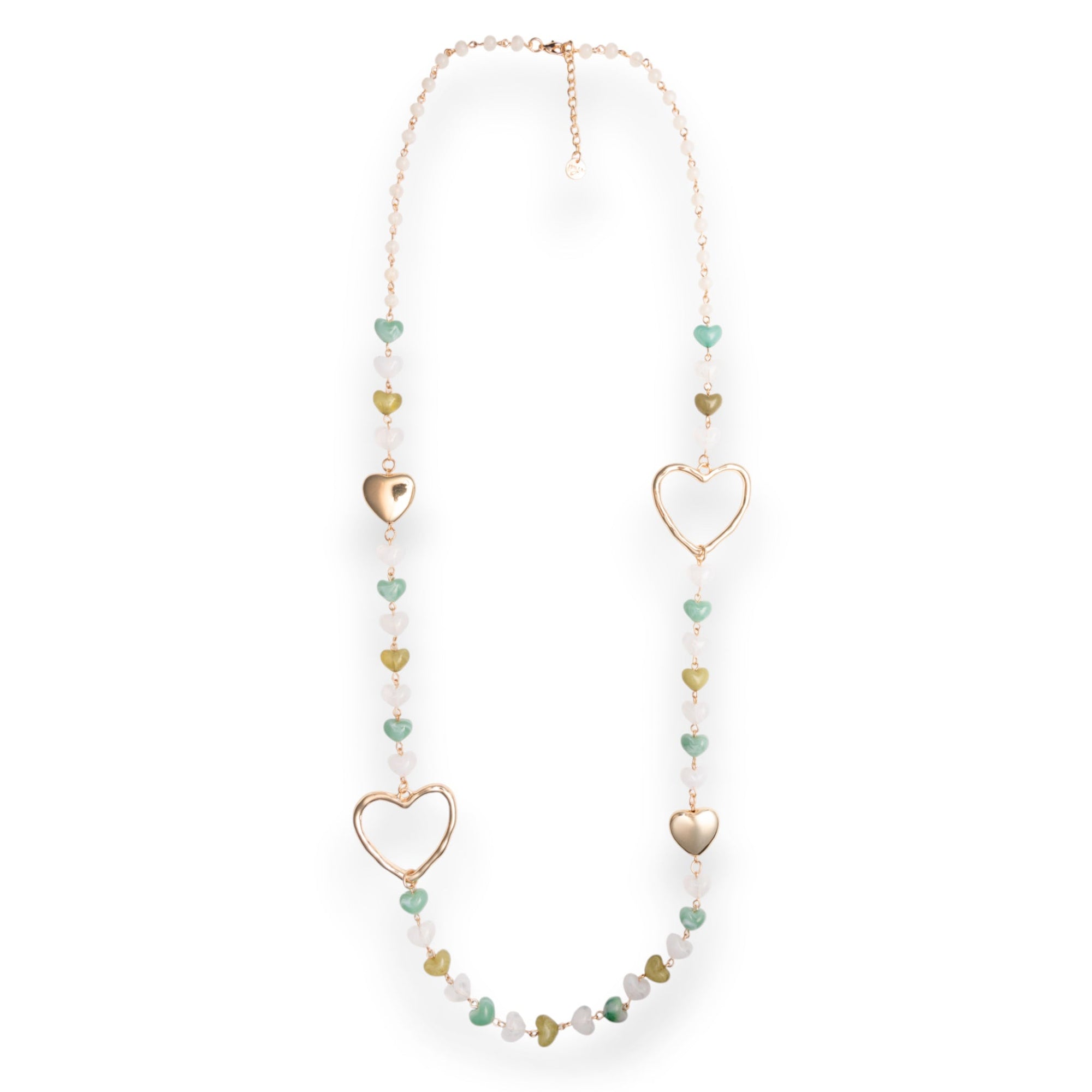 Collana lunga metallo pietre cuore acrilico multi verde - Mya Accessories