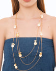 Collana lunga a tre fili in catena sottile con caramelle in cotone tono beige - Mya Accessories