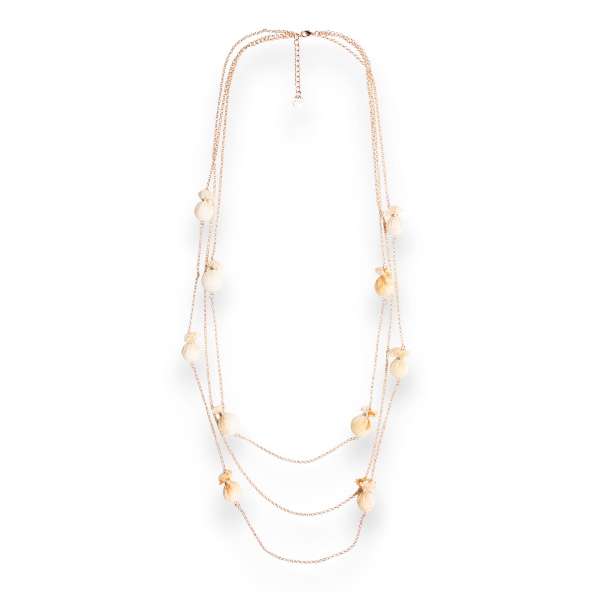Collana lunga a tre fili in catena sottile con caramelle in cotone tono beige - Mya Accessories