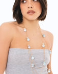 Collana lunga a tre fili in catena sottile con caramelle in cotone tono azzurro - Mya Accessories