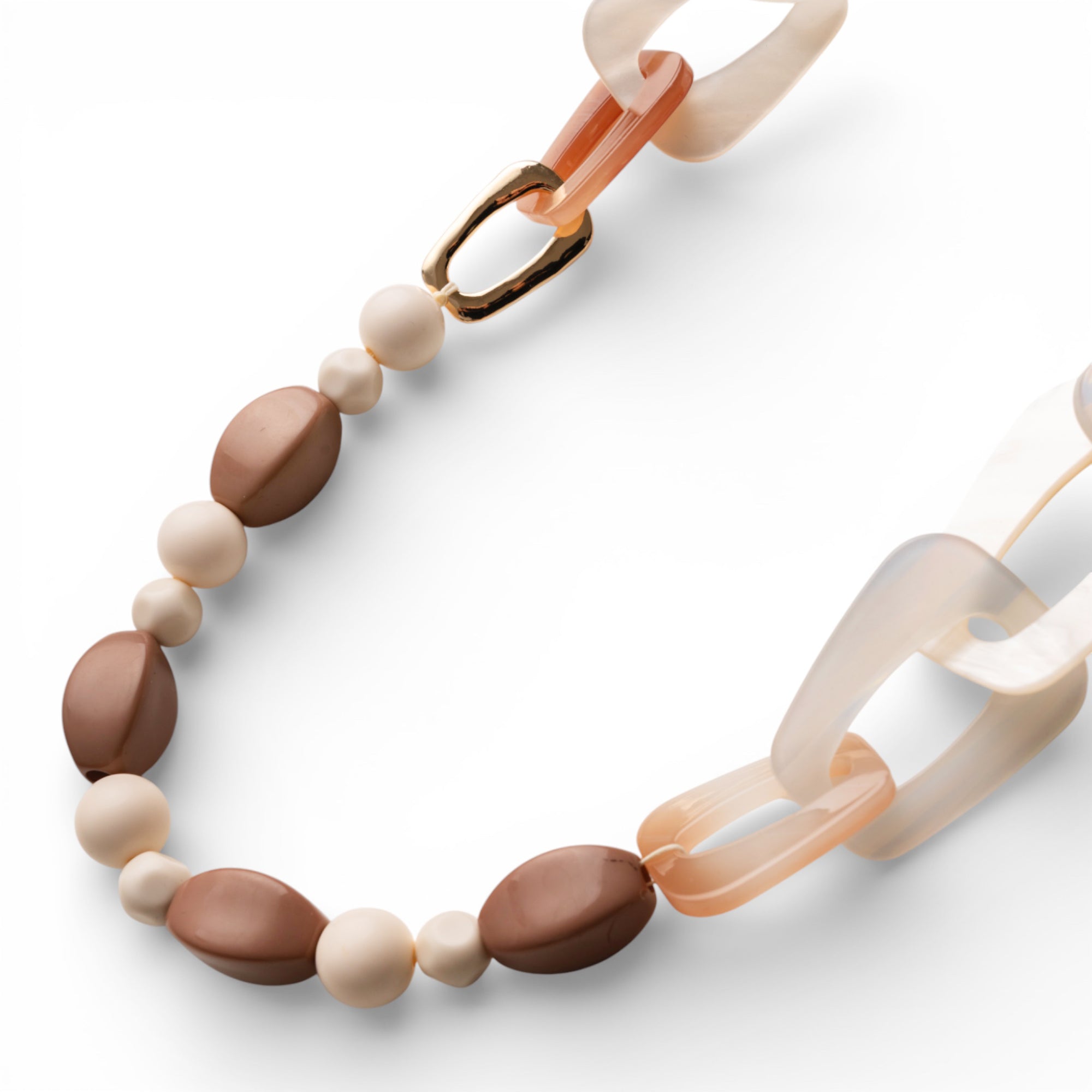 Collana lunga con pietre in acrilico e resina tono beige - Mya Accessories