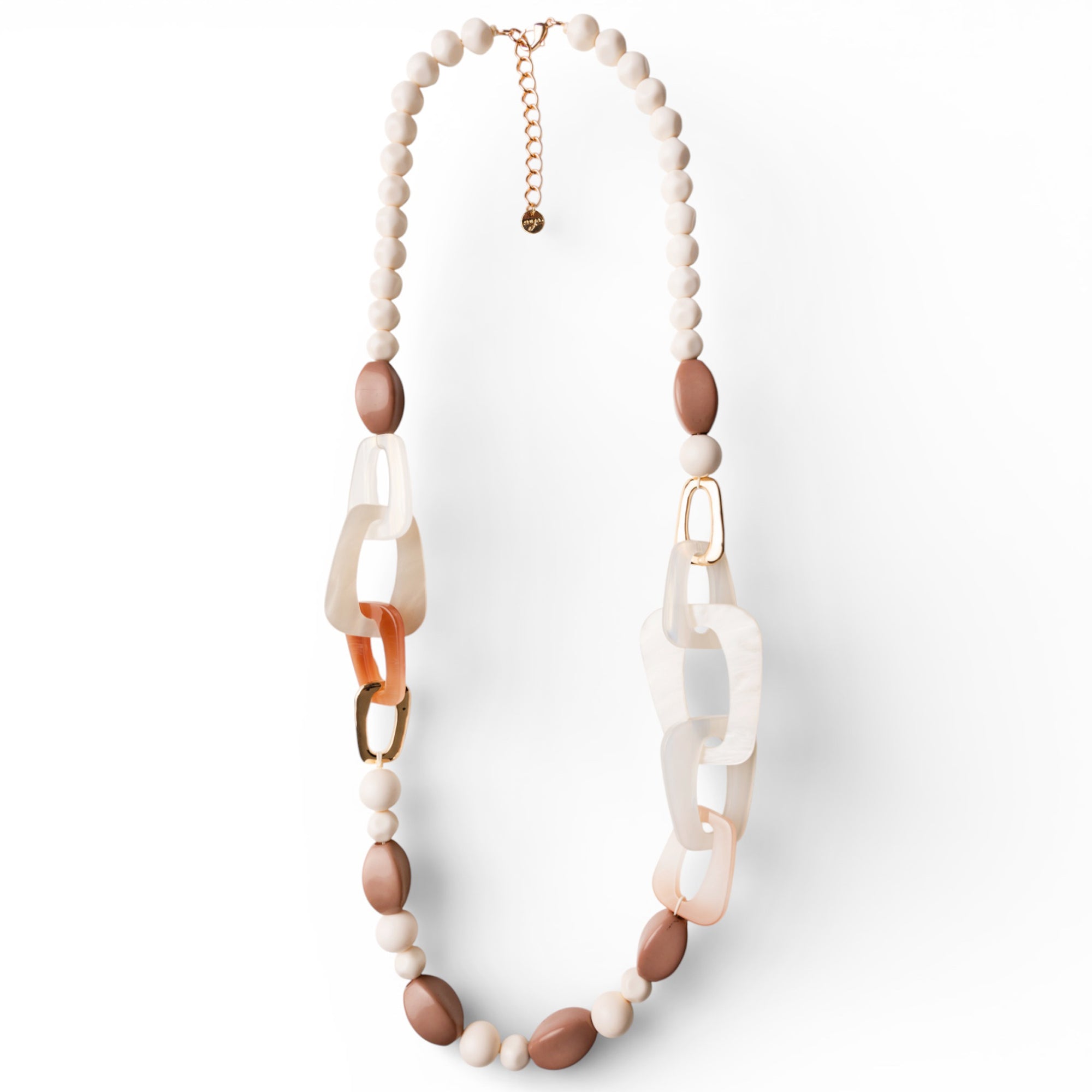 Collana lunga con pietre in acrilico e resina tono beige - Mya Accessories