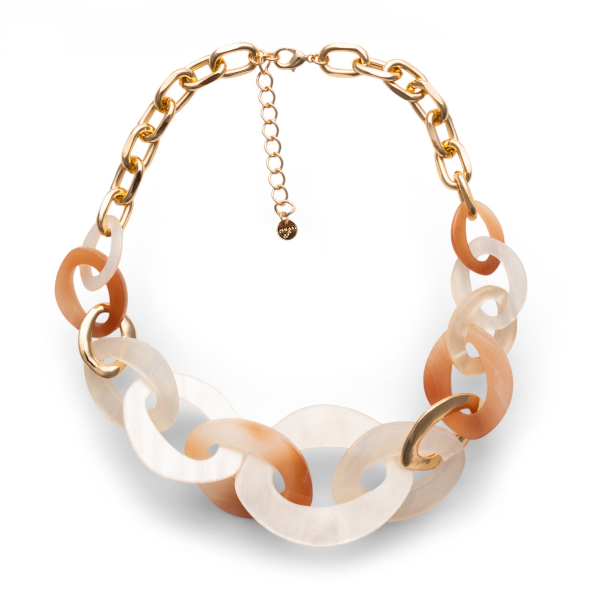 Collana girocollo a catena con inserti in acrilico ovali tono beige - Mya Accessories