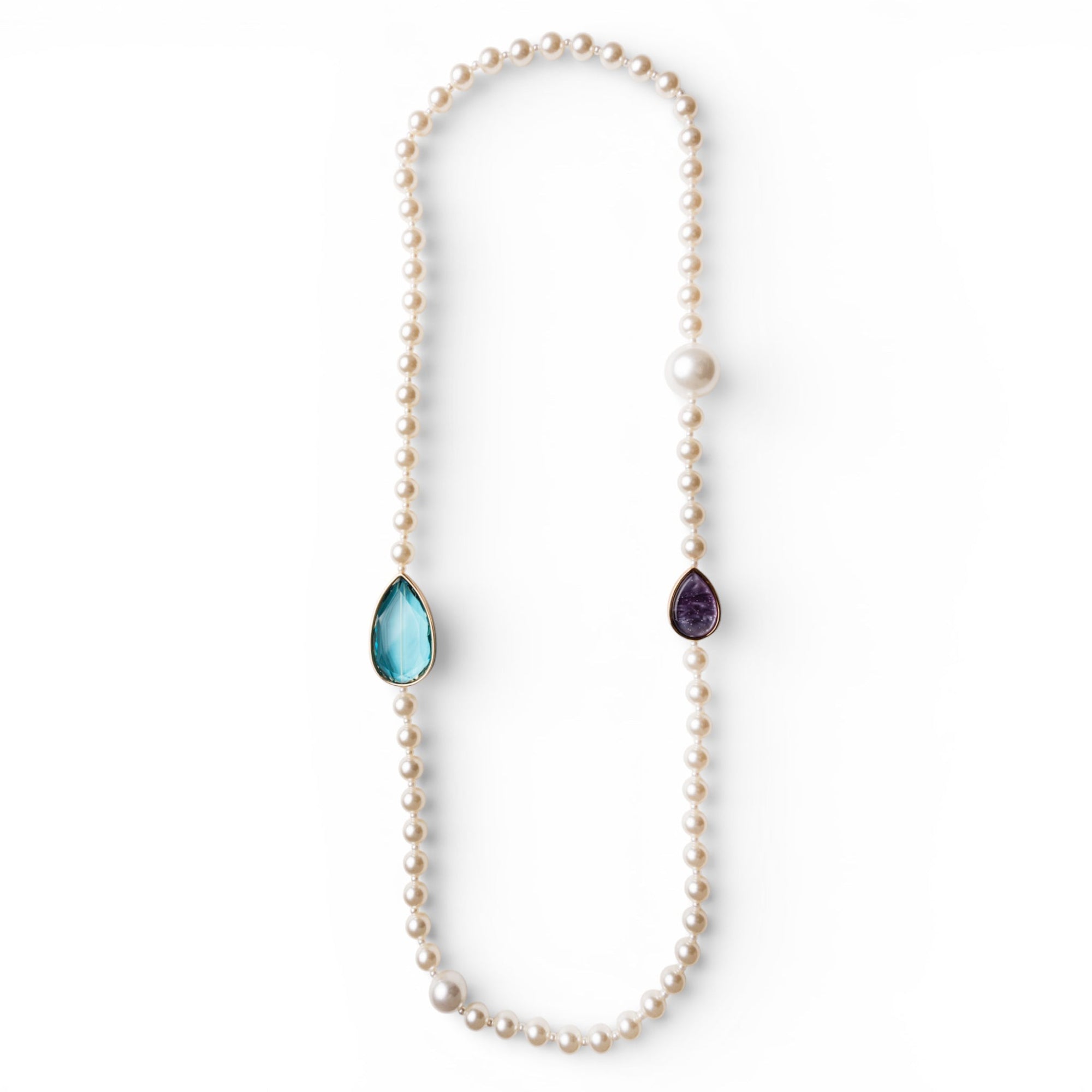 Collana lunga con perle in acrilico ed inserti in resina viola e blu - Mya Accessories