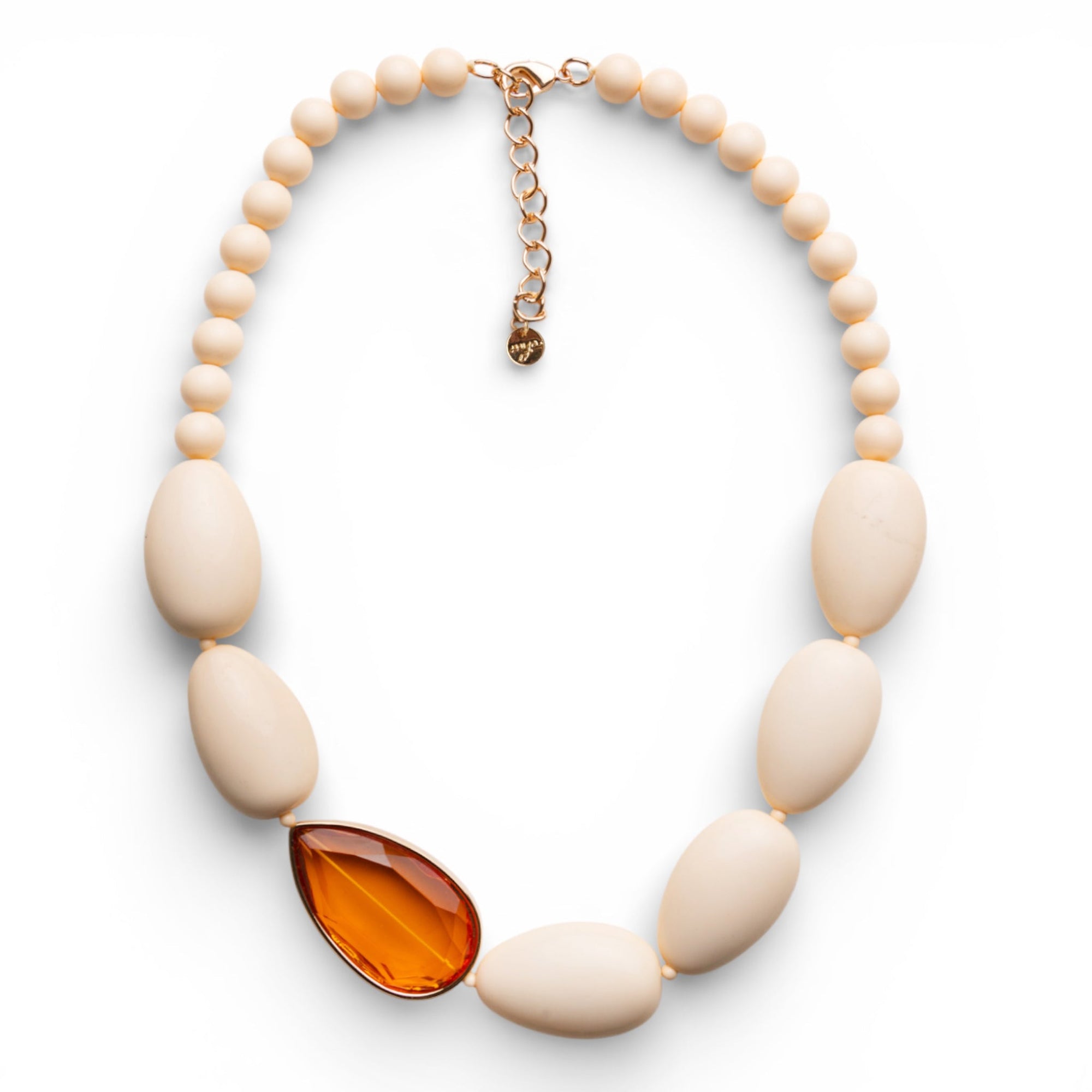 Collana girocollo con pietre in resina beige con goccia arancio - Mya Accessories