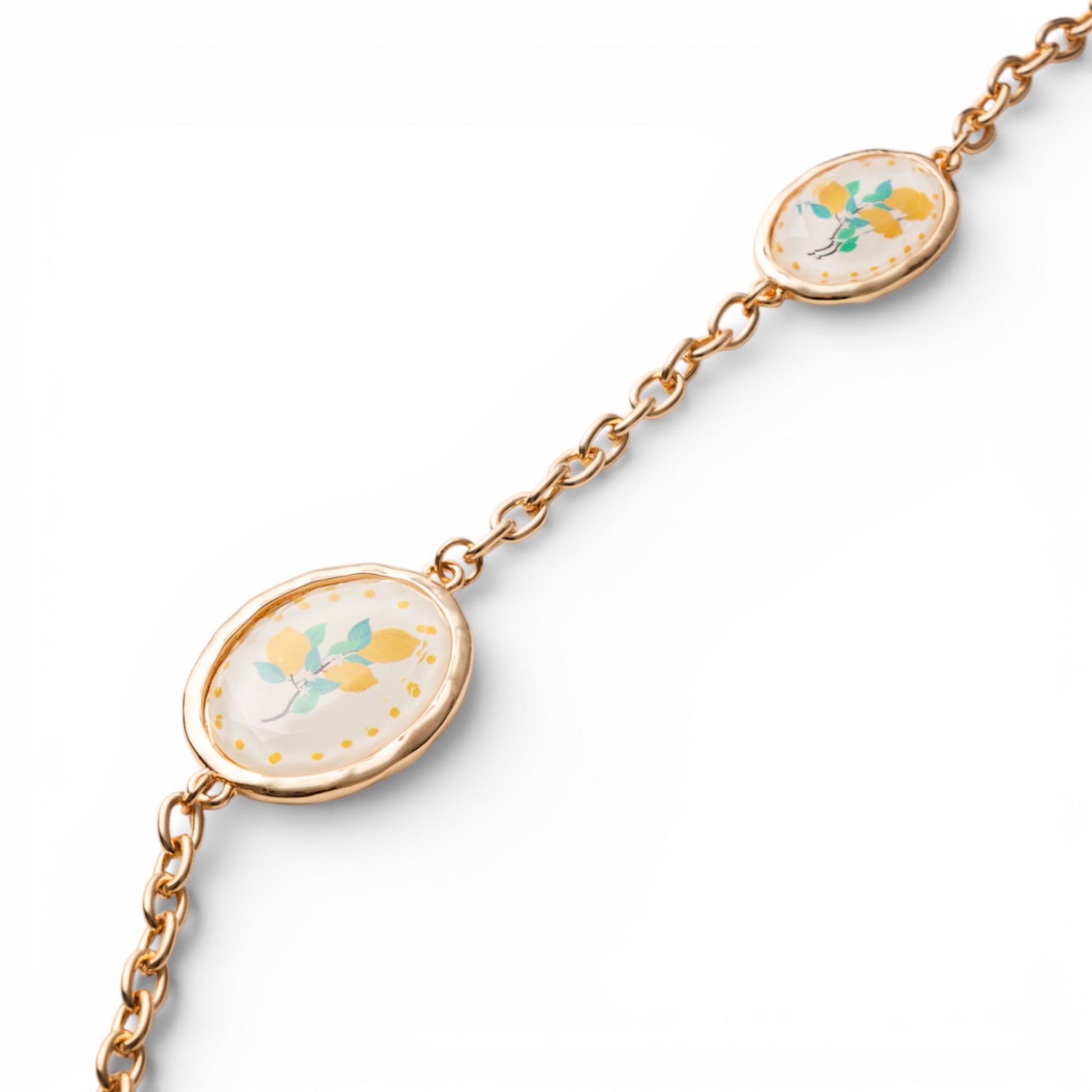 Collana lunga a catena con inserti ovali in resina con design limoni - Mya Accessories