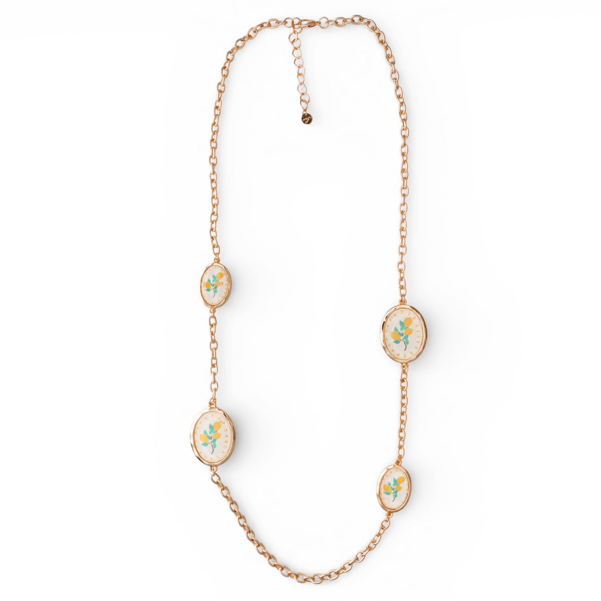 Collana lunga a catena con inserti ovali in resina con design limoni - Mya Accessories