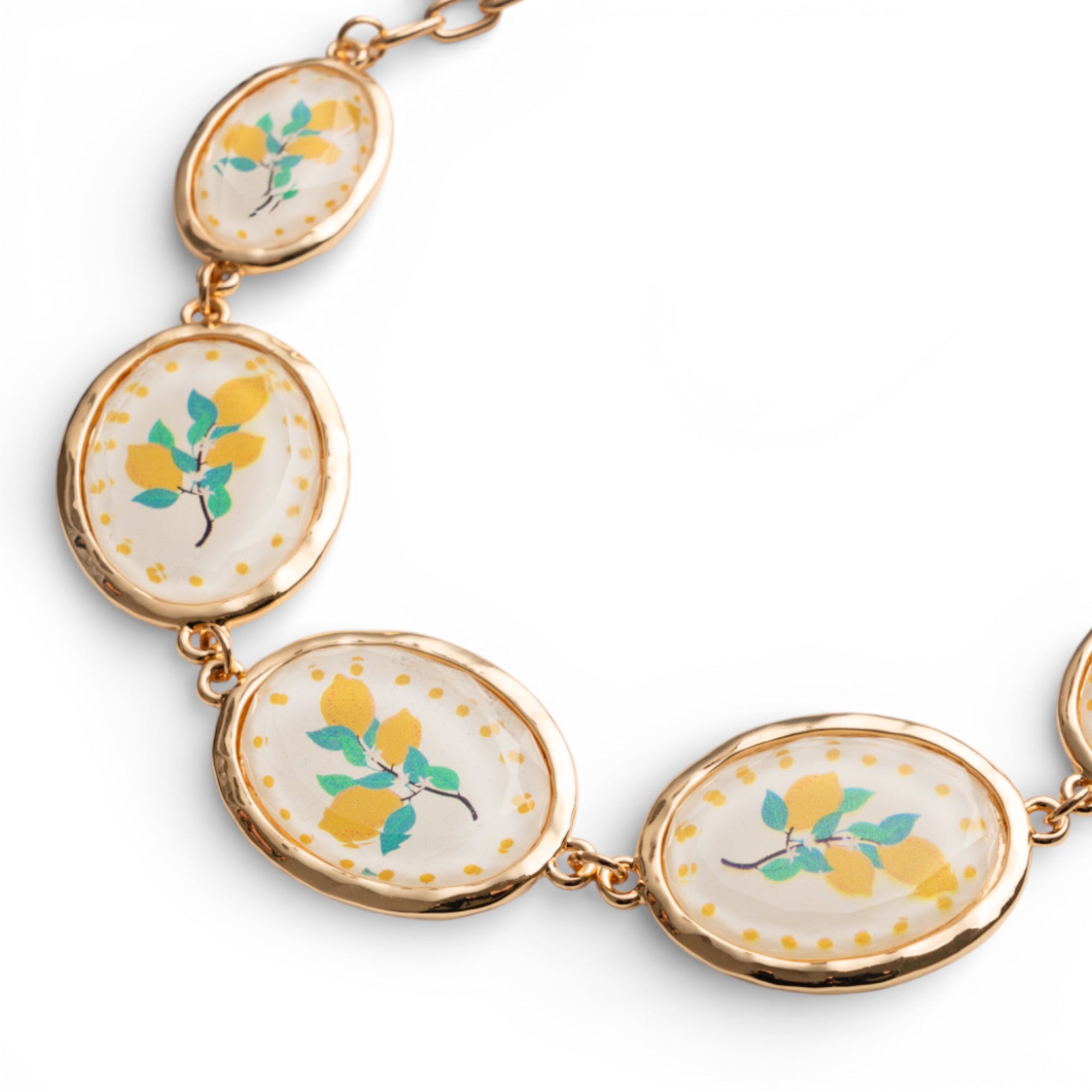 Collana girocollo a catena con inserti ovali in resina con design limoni - Mya Accessories