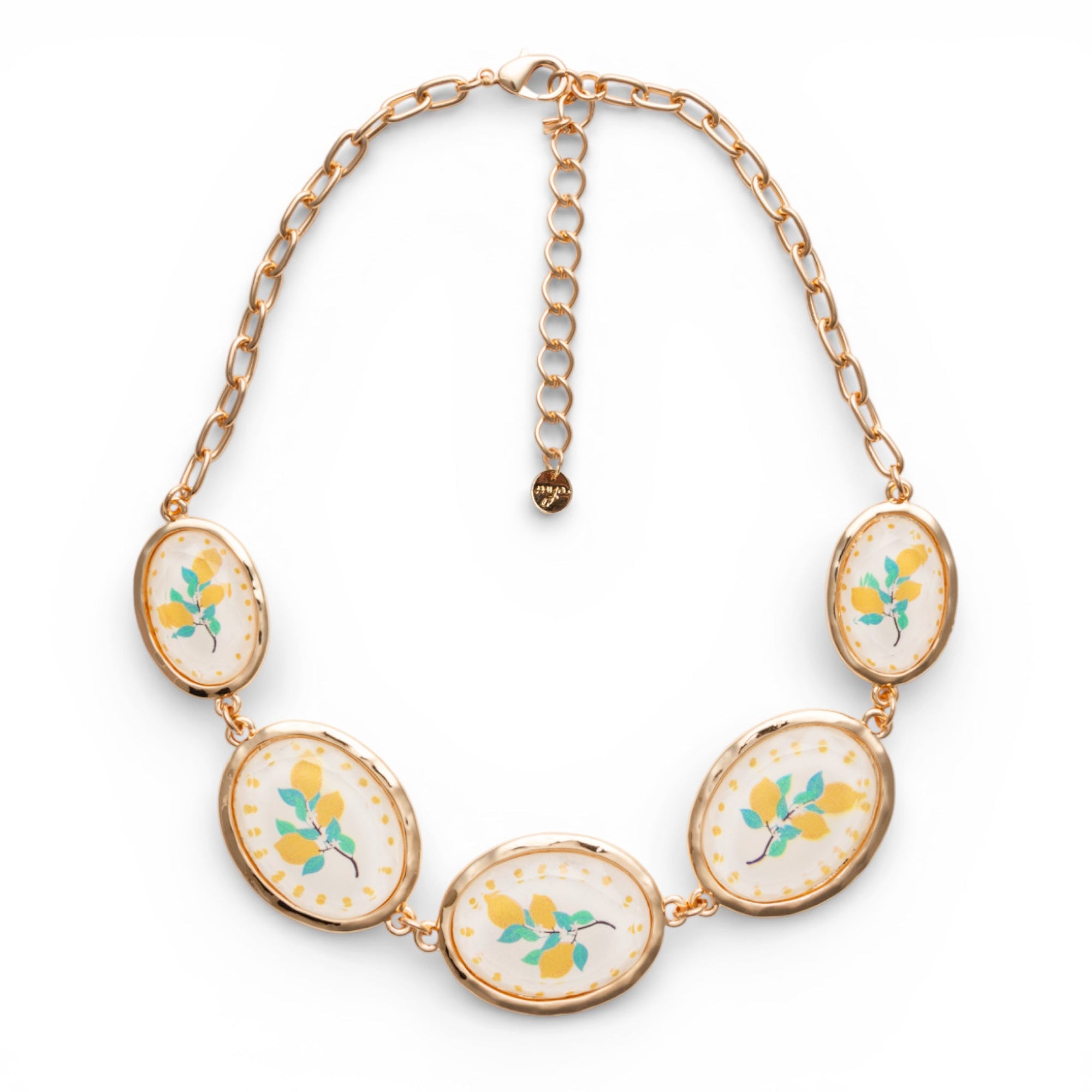 Collana girocollo a catena con inserti ovali in resina con design limoni - Mya Accessories