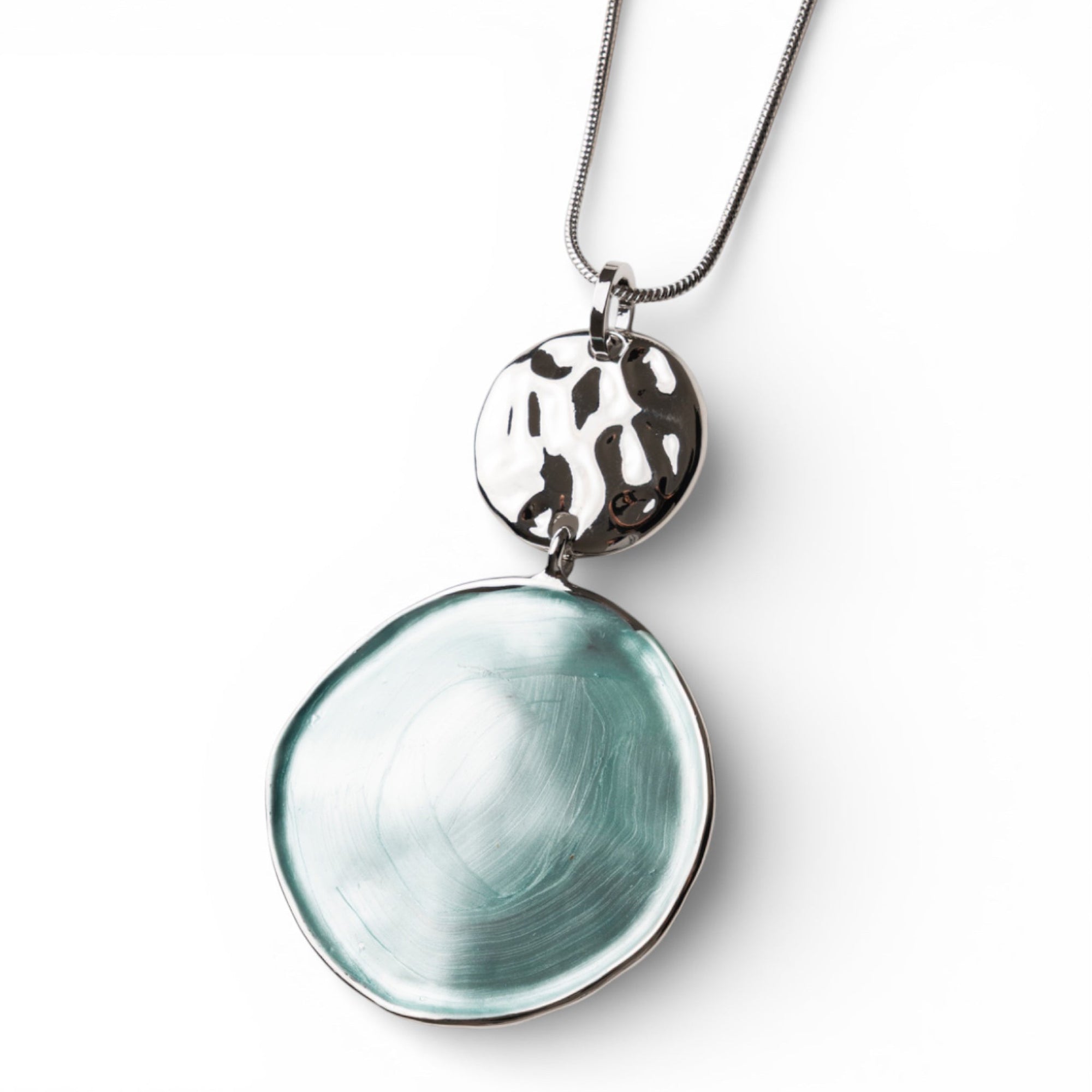 Collana lunga a catena snake con pendente circolare smaltato celeste - Mya Accessories