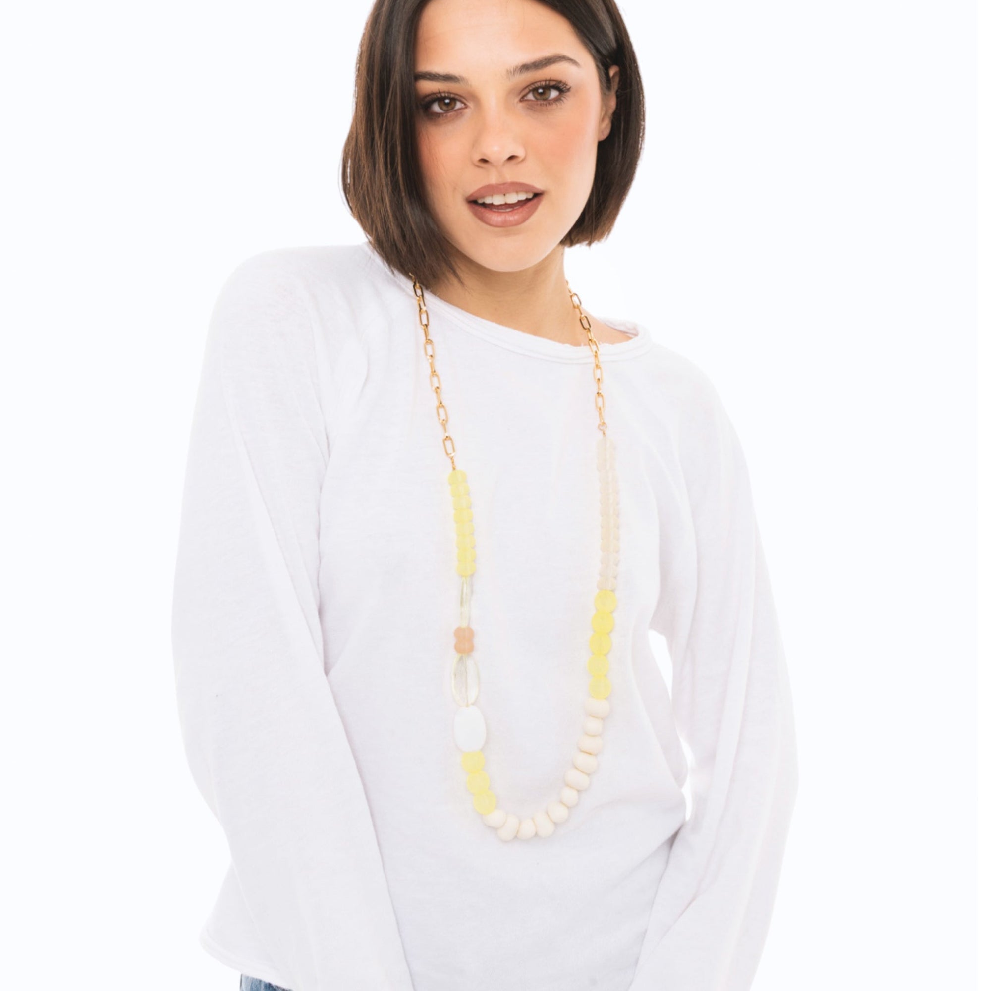 Collana lunga a catena con pietre in acrilico gialle - Mya Accessories