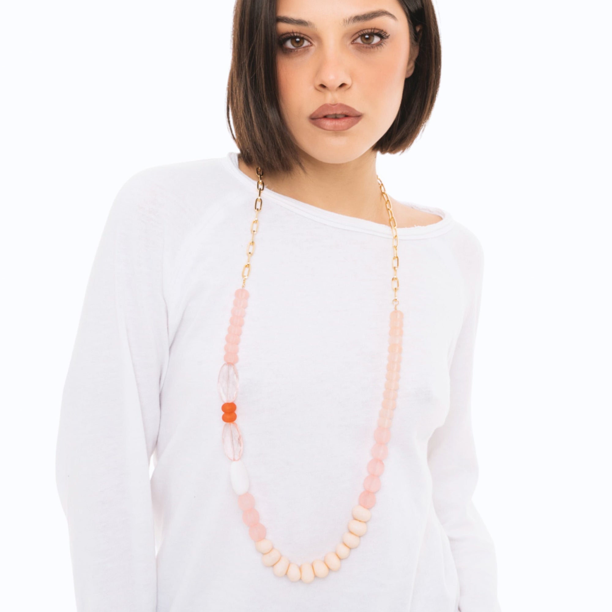 Collana lunga a catena con pietre in acrilico arancio - Mya Accessories