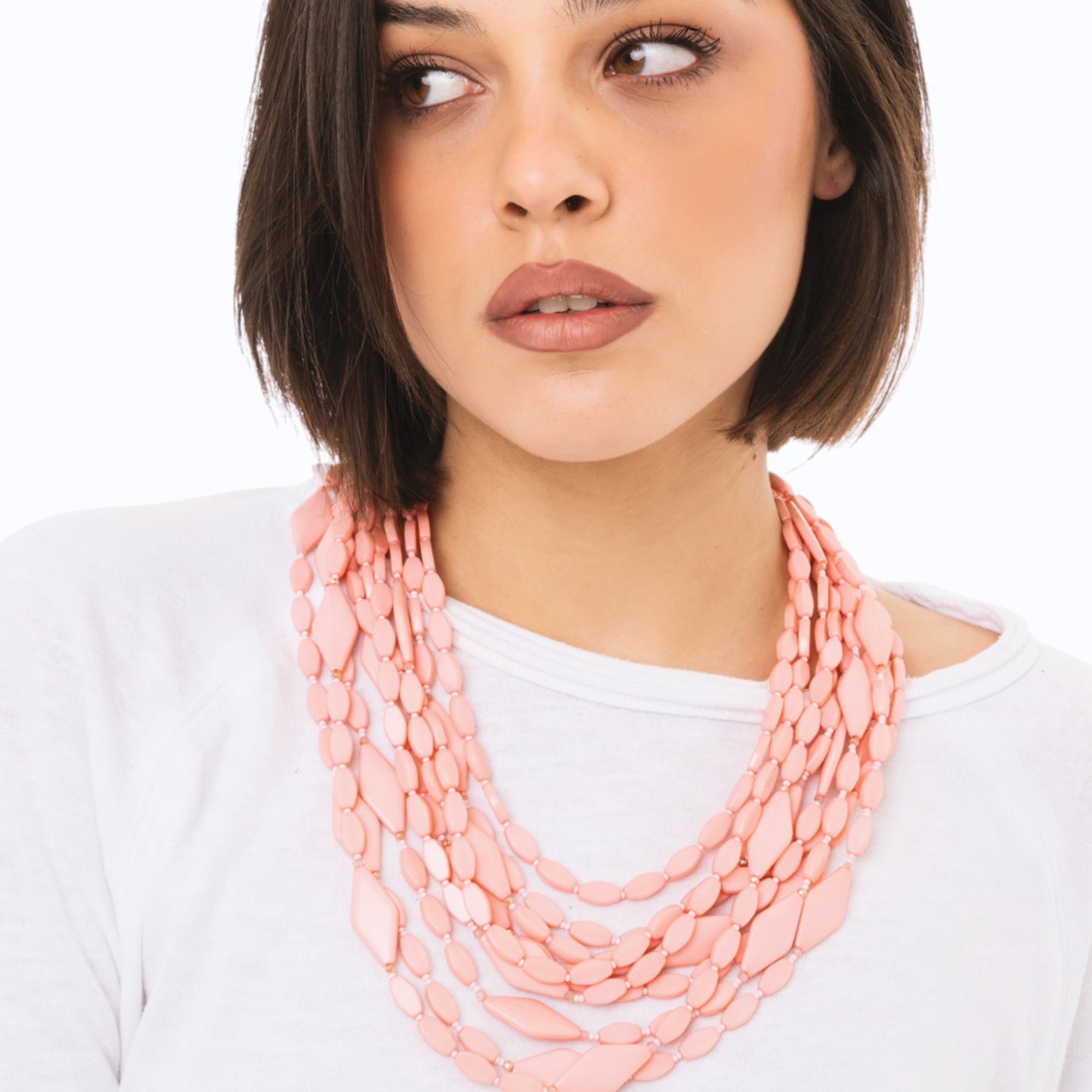 Collana multi filo con pietre in acrilico rosa - Mya Accessories