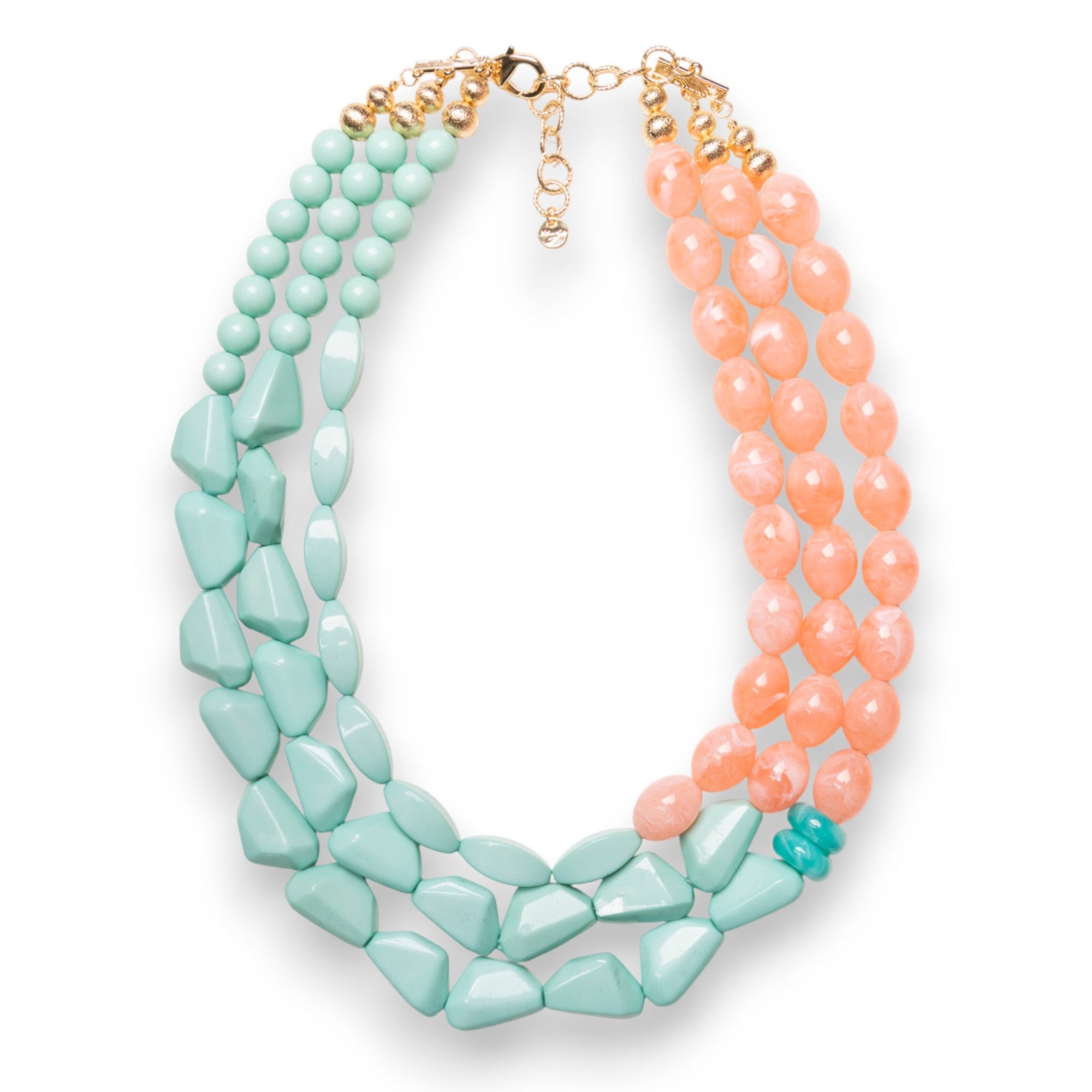 Collana girocollo a tre fili con pietre in acrilico verde acqua e rosa - Mya Accessories