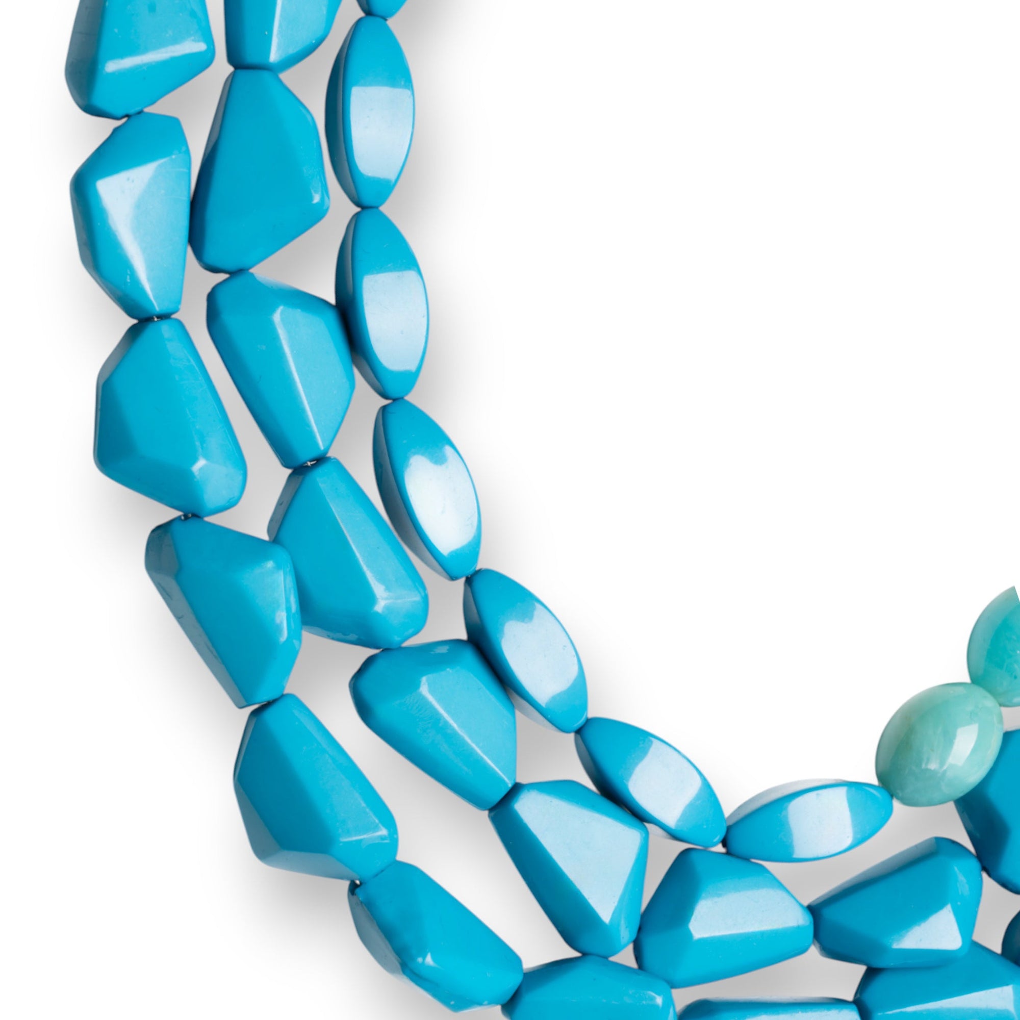 Collana girocollo a tre fili con pietre in acrilico verde acqua ed azzurro - Mya Accessories