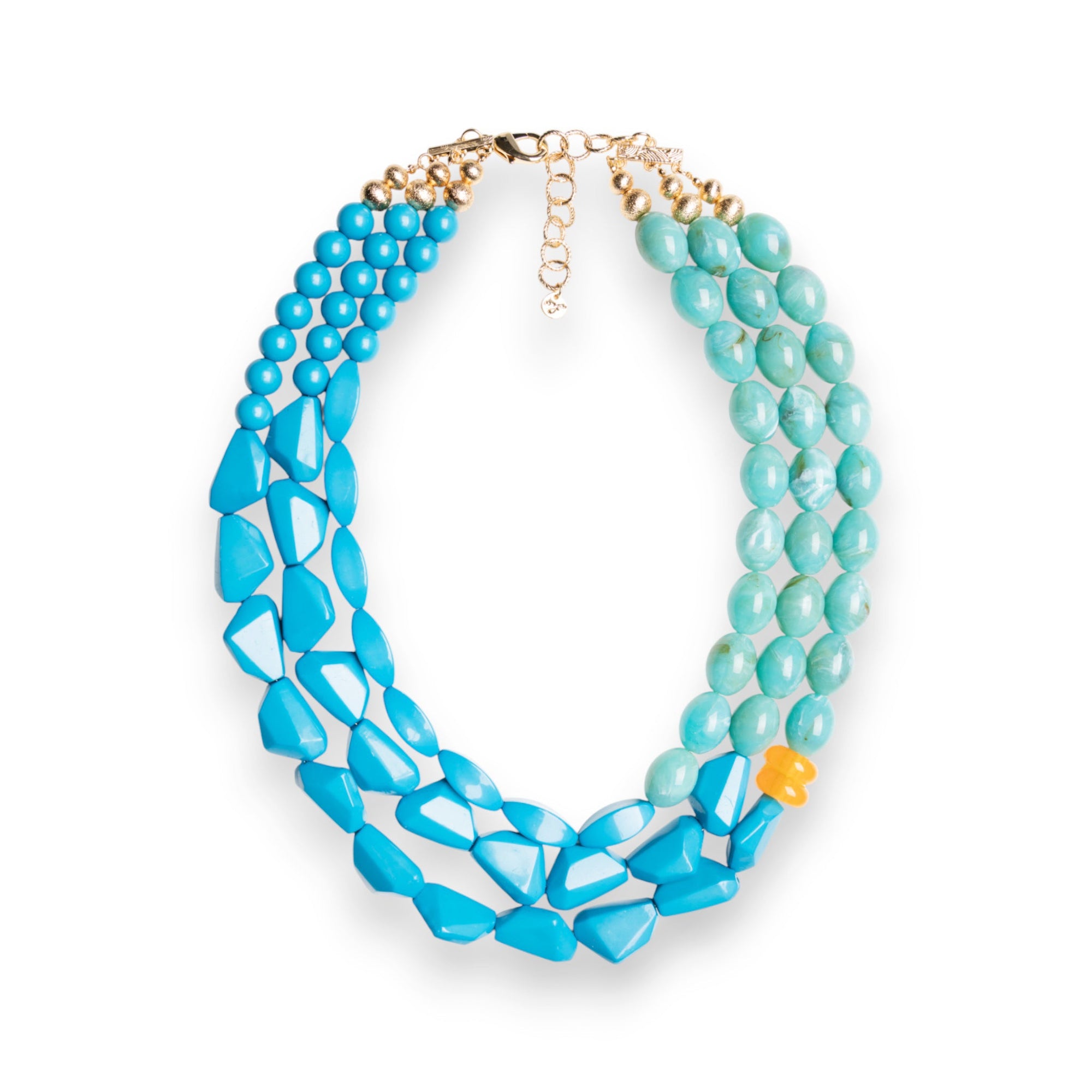 Collana girocollo a tre fili con pietre in acrilico verde acqua ed azzurro - Mya Accessories