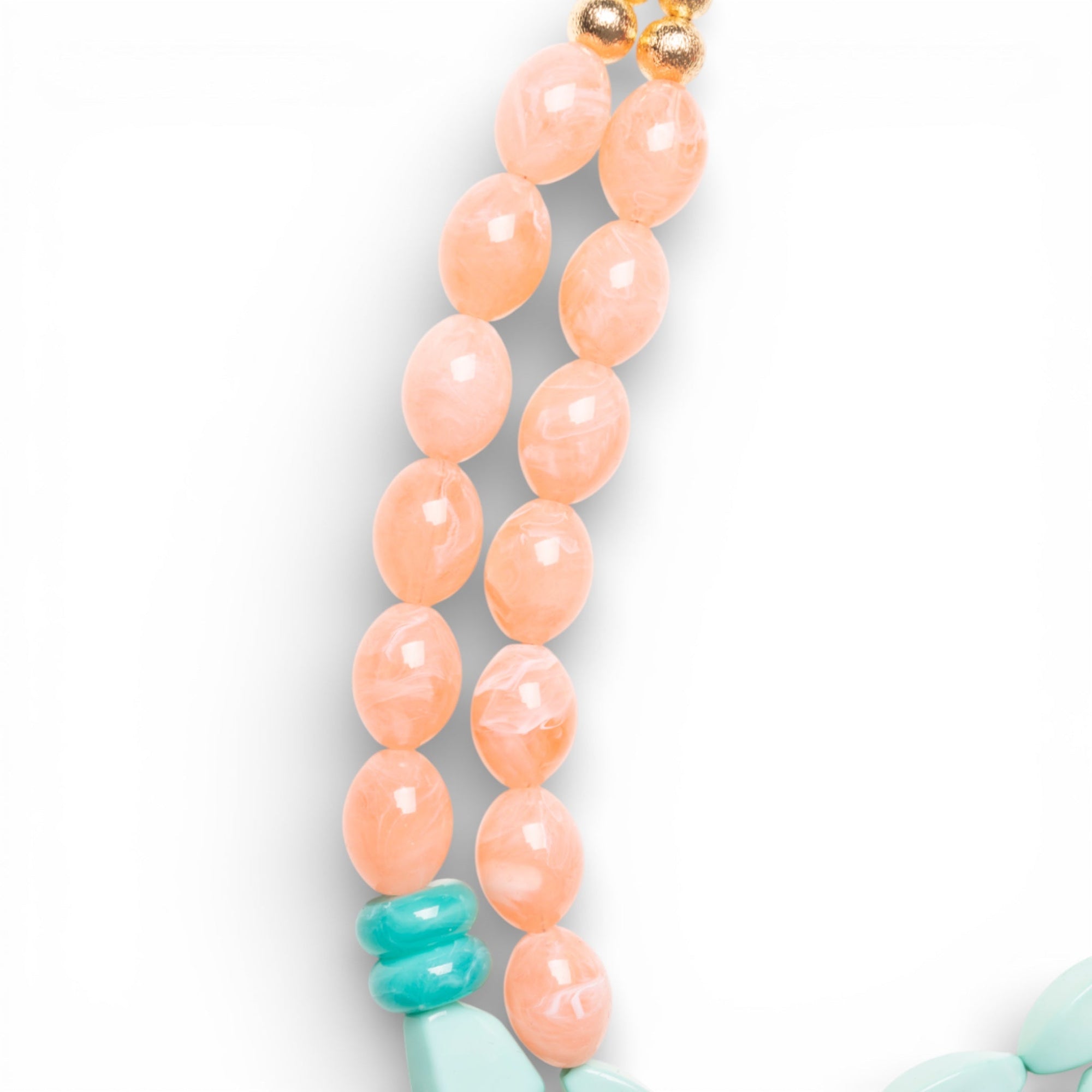 Collana lunga a due fili con pietre in acrilico verde acqua e rosa - Mya Accessories