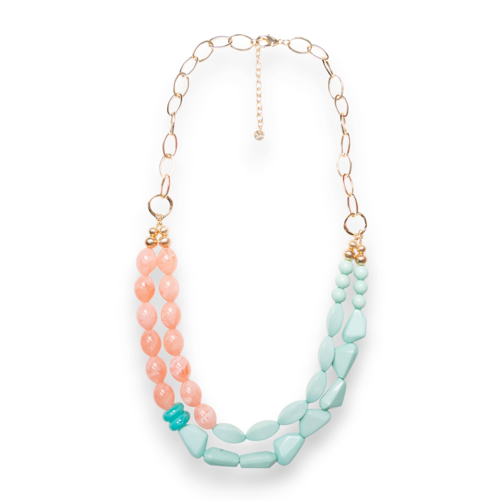 Collana lunga a due fili con pietre in acrilico verde acqua e rosa - Mya Accessories